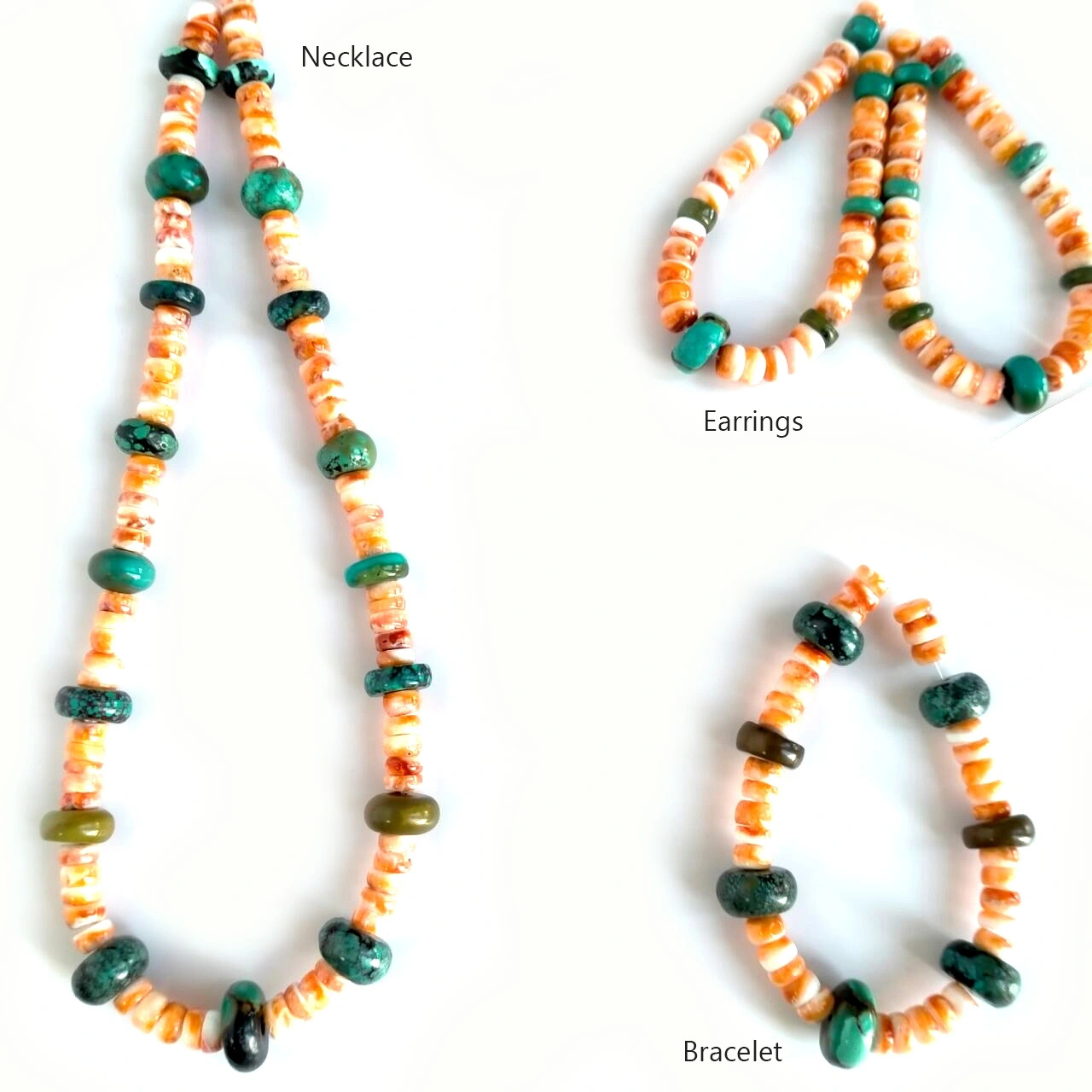 ខ្សែក Turquoise និង Spiny Oyster Shell ឈុតគ្រឿងអលង្ការស្ពាន់ 1