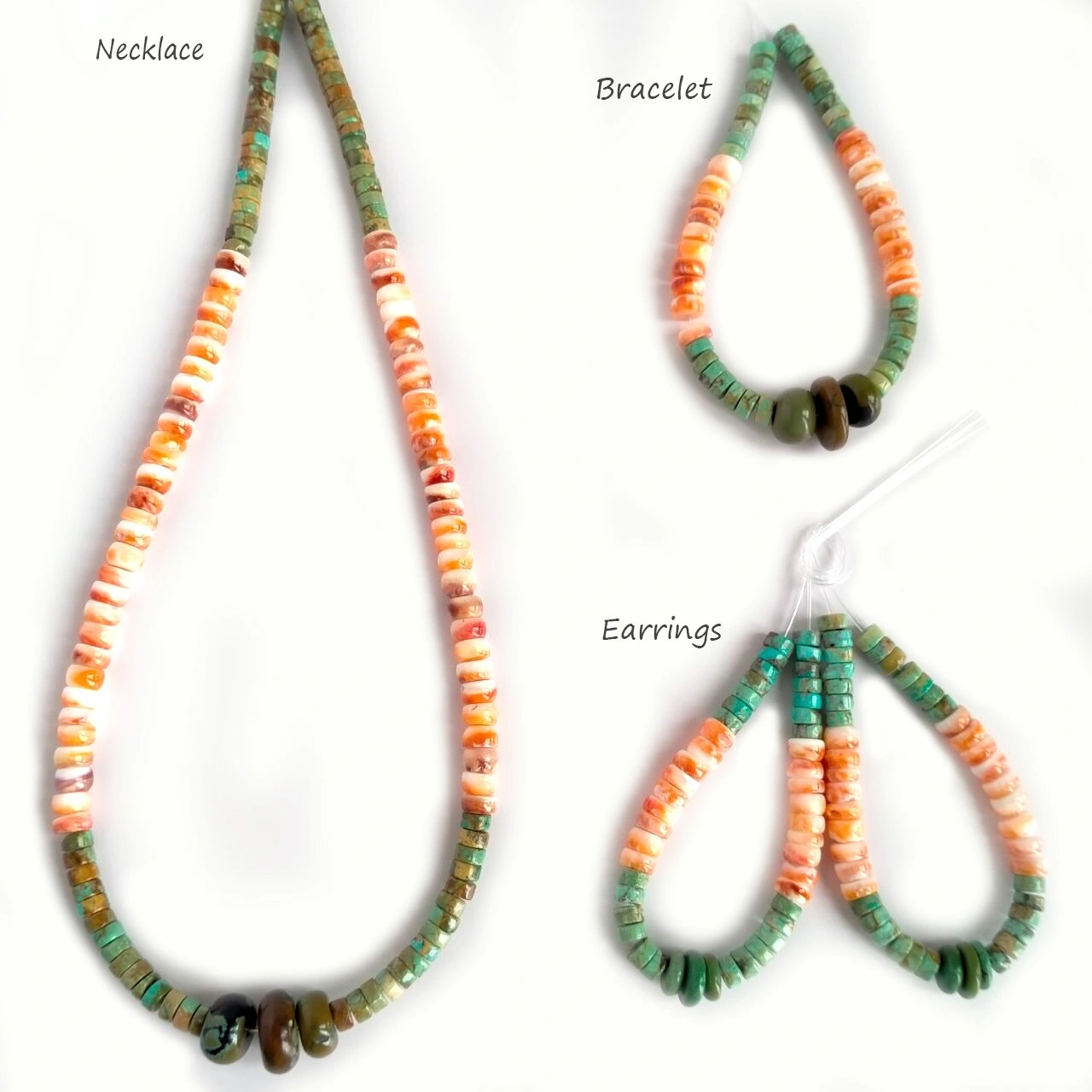 Spiny Oyster Turquoise Necklace Earrings Bracelet Jewelry Set 1