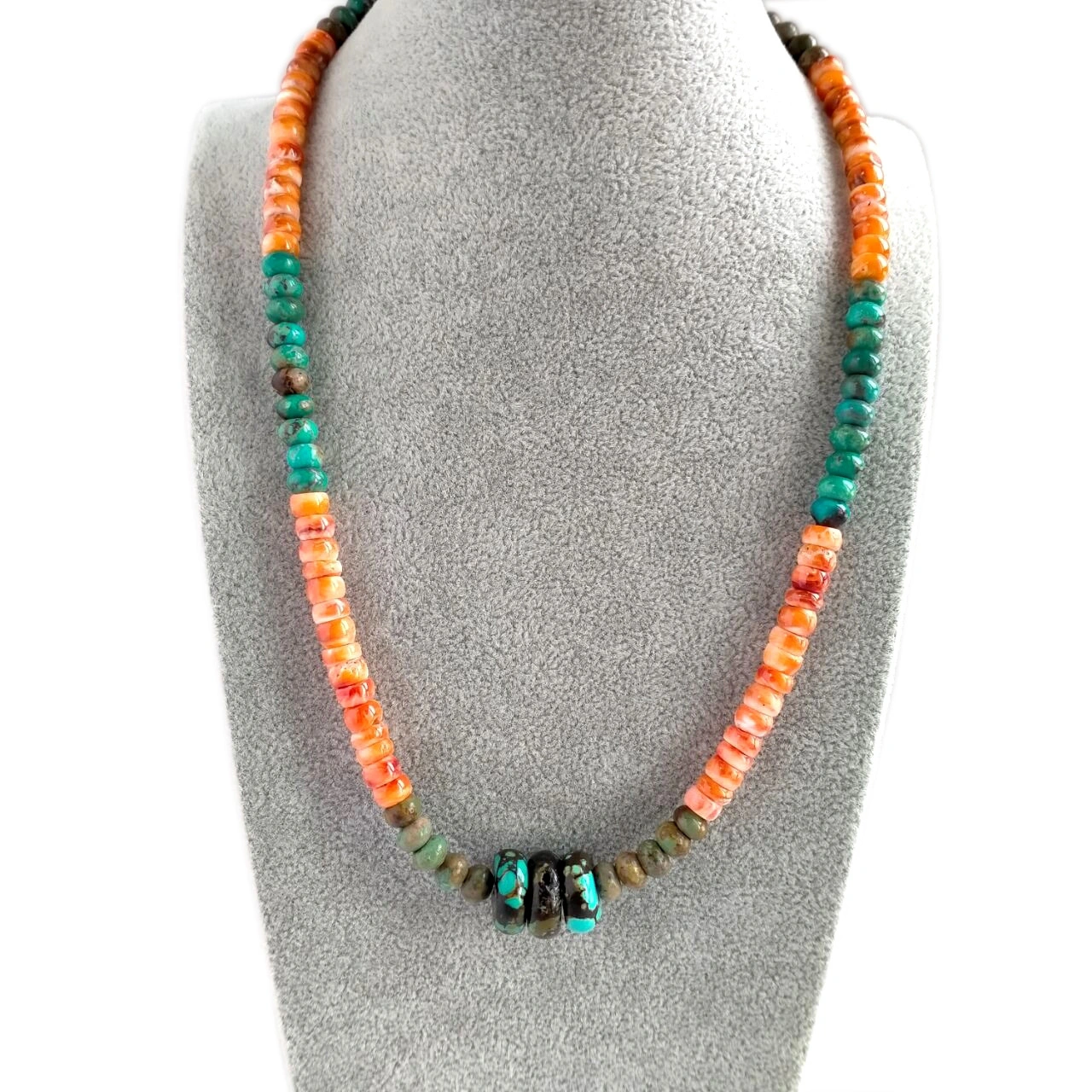 Spiny Oyster Shell ពិតប្រាកដ ខ្សែក Rondelle Beads ពាក់ដៃជាមួយអង្កាំ Turquoise 1