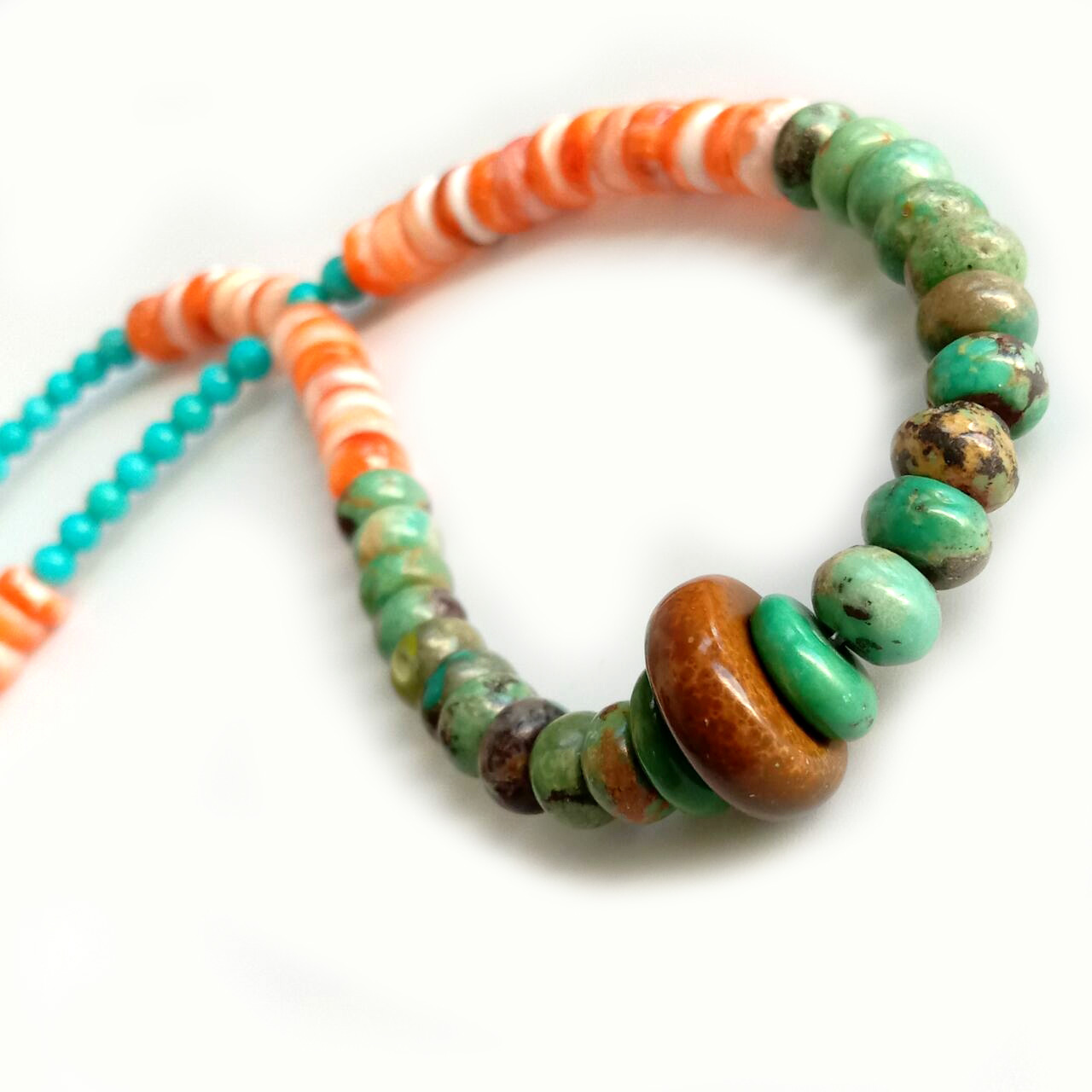 Little Genuine Turquoise Heishi Beads with Spiny necklace 15