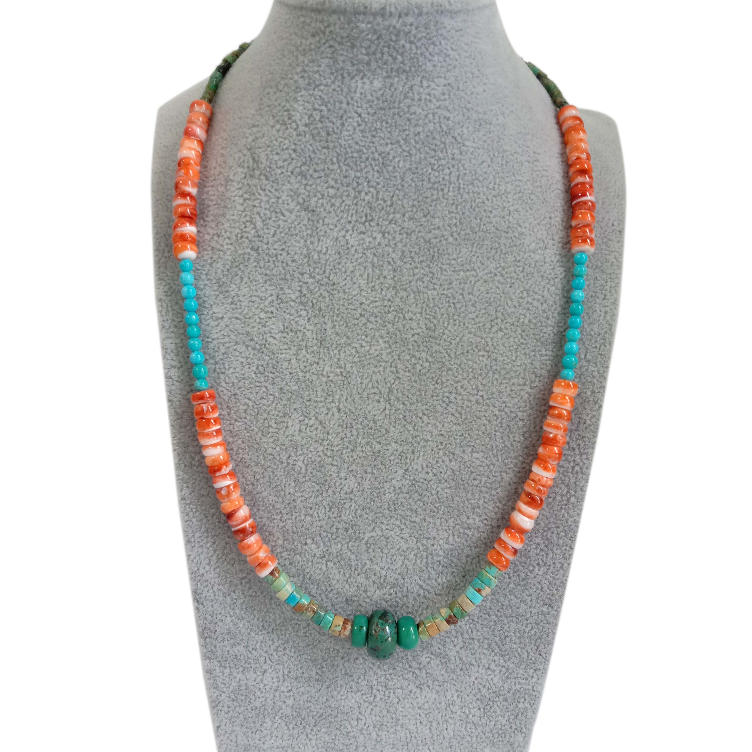 قدرتي فيروزي اسپائني اويسٽر 925 اسٽرلنگ سلور بيڊڊ گيمسٽون هار سان 15