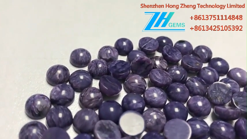 നാച്ചുറൽ ചാറോയിറ്റ് രത്നക്കല്ല് വൃത്താകൃതിയിലുള്ള ഫ്ലാറ്റ്ബാക്ക് ക്യാബ് കാബോച്ചോൺ 8