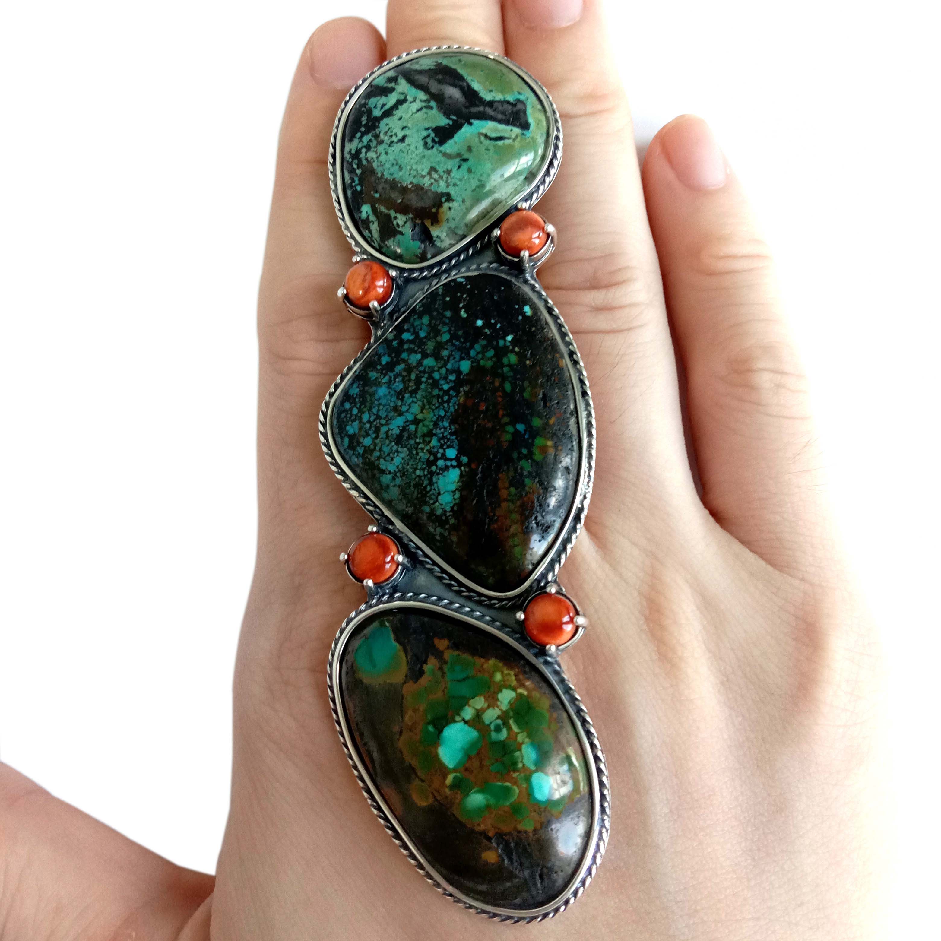 Spiny Oyster Ring 925 Sterling Silver Copper Turquoise Stone Ring 15