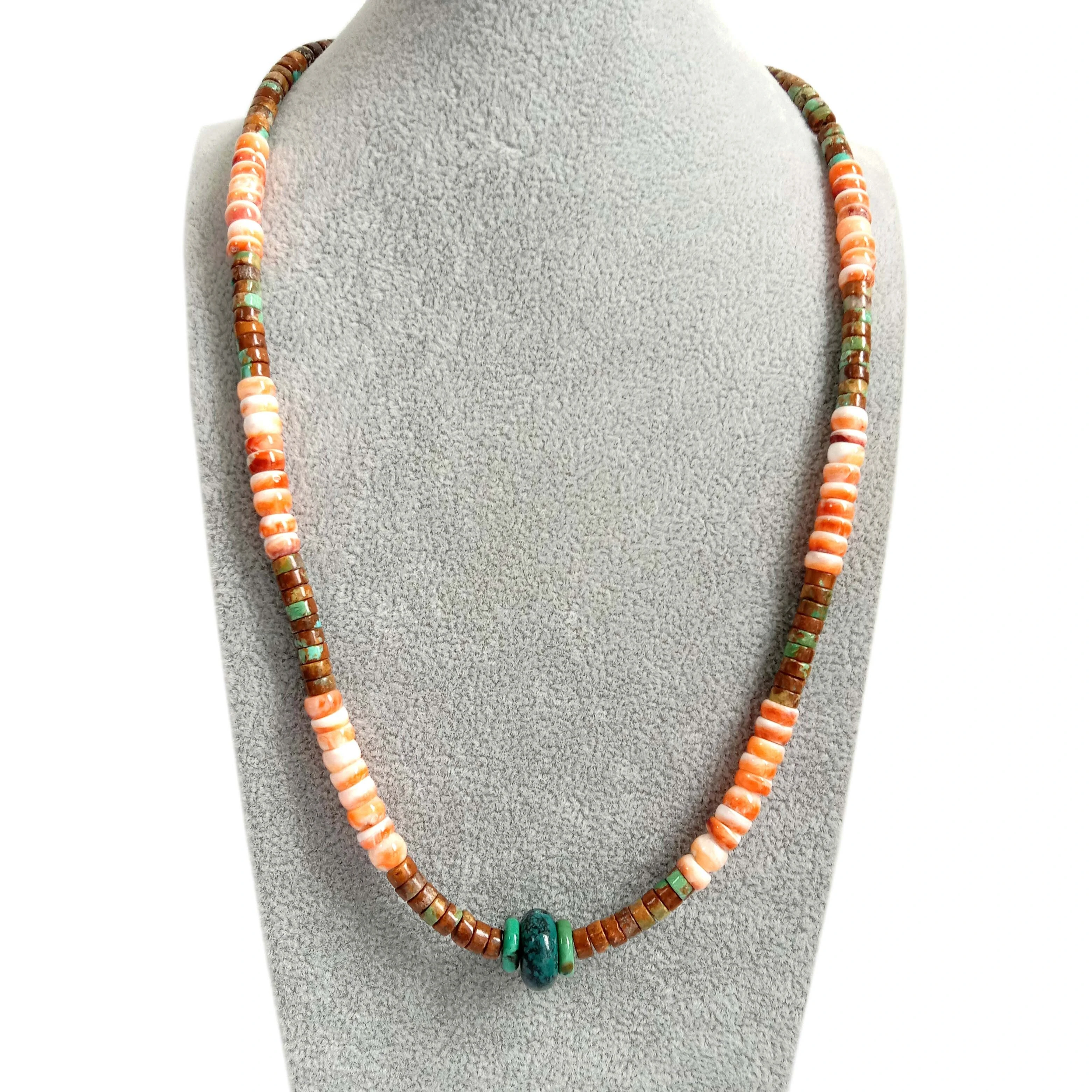 ដៃអាវអយស្ទ័រ Spiny Braided ជាមួយ Turquoise Heishi Rondelle Beads Necklace 1
