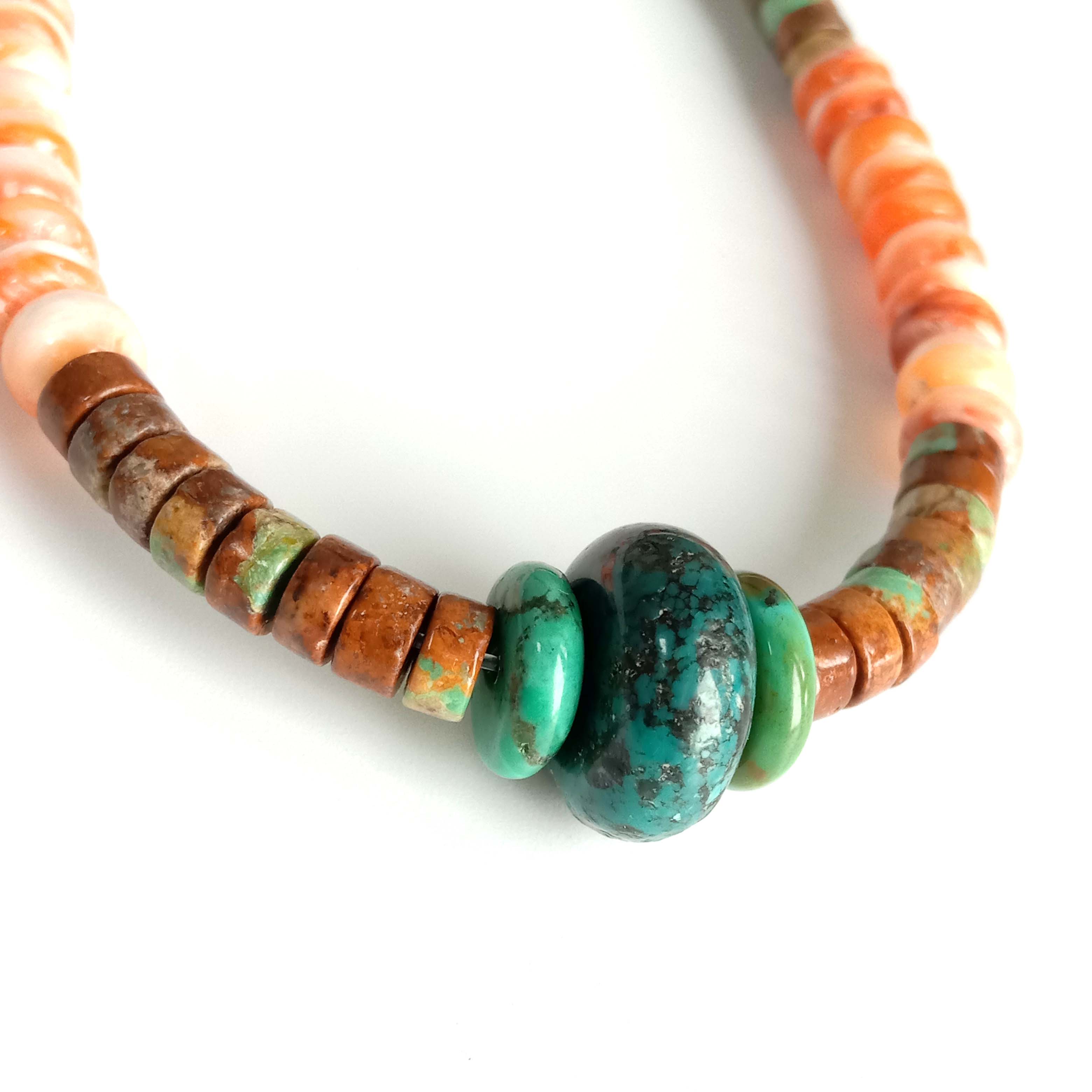 ដៃអាវអយស្ទ័រ Spiny Braided ជាមួយ Turquoise Heishi Rondelle Beads Necklace 15