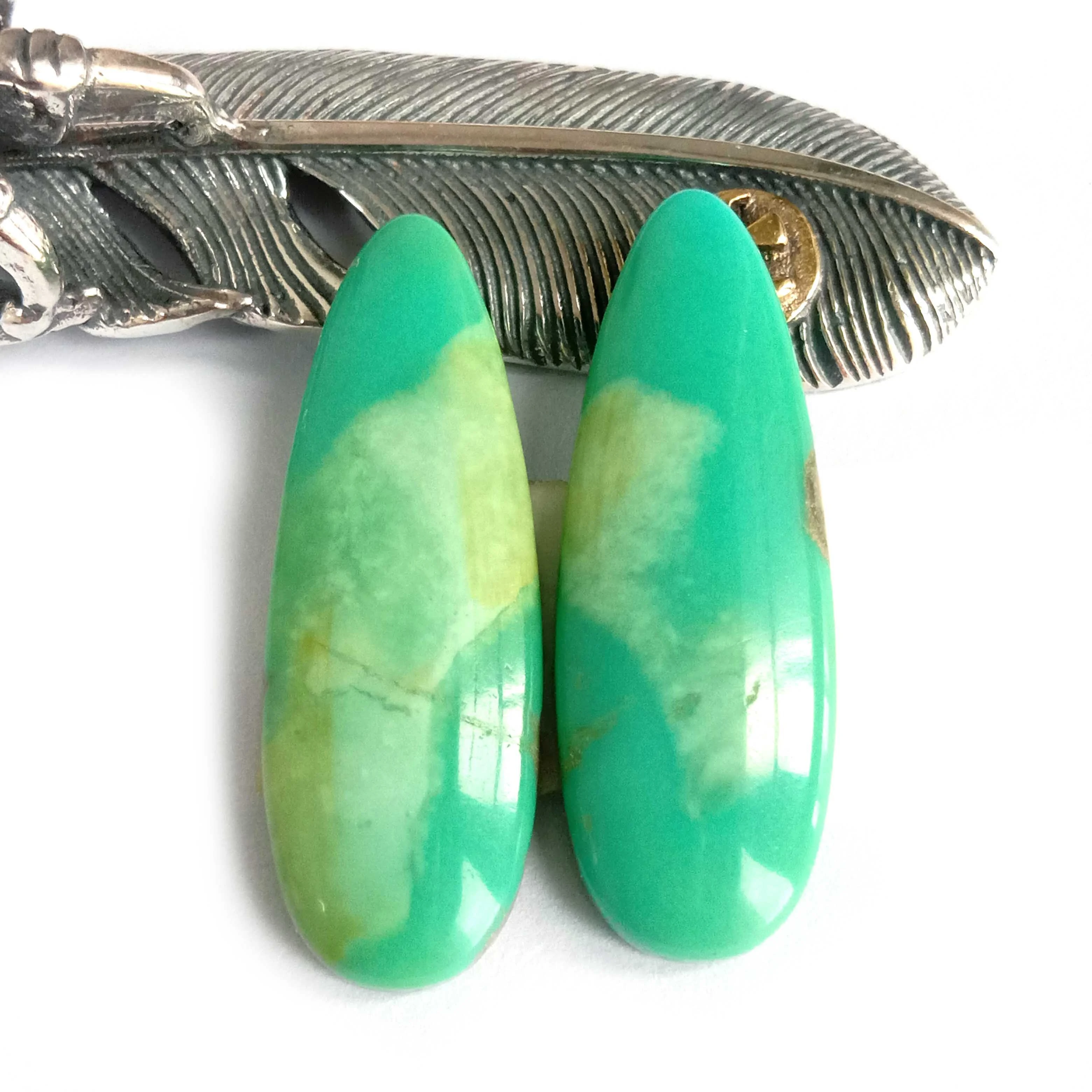 Turquoise 10x29mm Pear Gemstone Cabochon Green Turquoise Cabs Bakeng sa ho etsa mabenyane 1