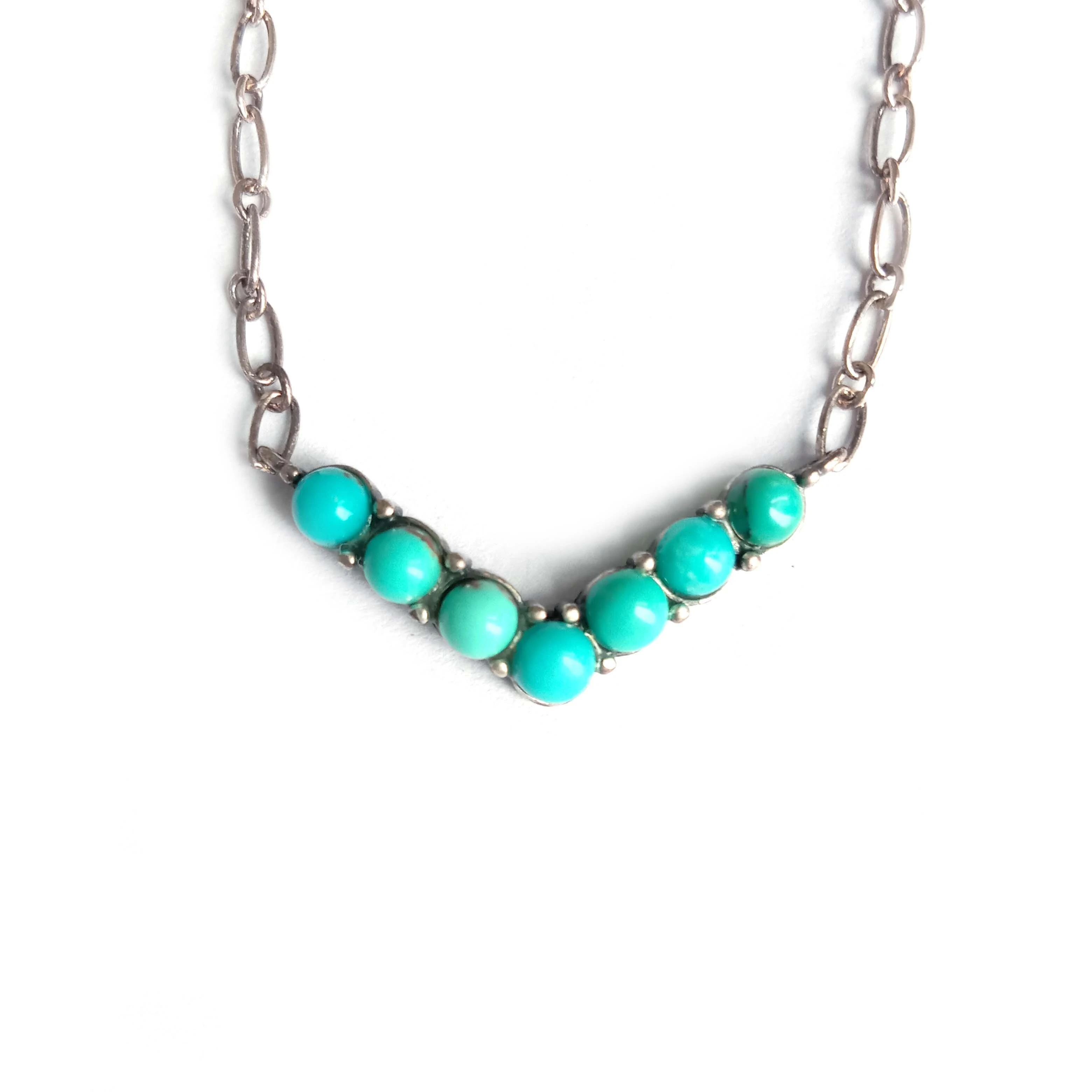 Tiny Bead Necklace Dainty Turquoise Beaded Necklace with Silver 1