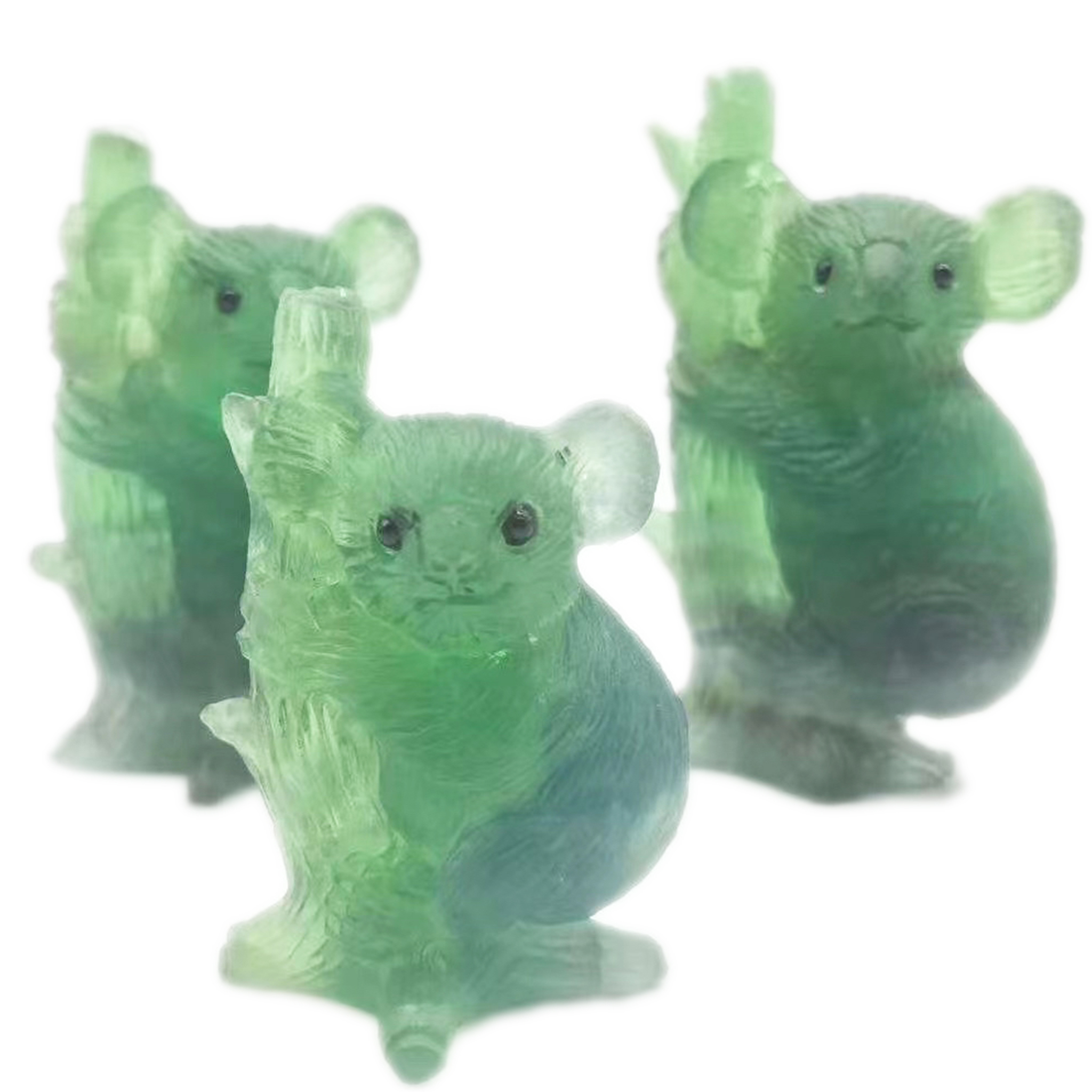 Batu Permata Ukiran Hiasan fluorit koala Bentuk buatan tangan Kraftangan batu permata 14