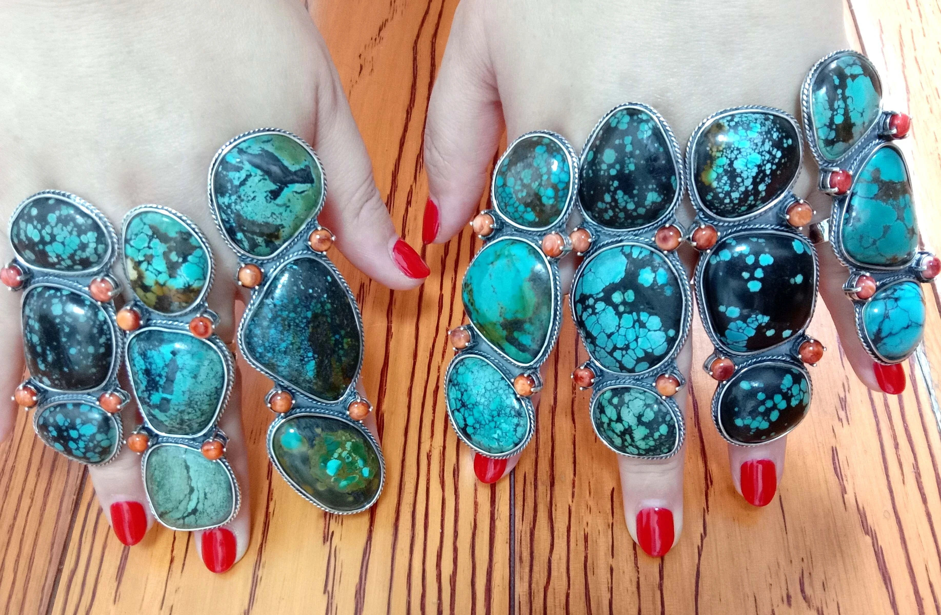 Spiny Oyster Turquoise Ring Mix Shape 925 Silver Ring Jewellery 1