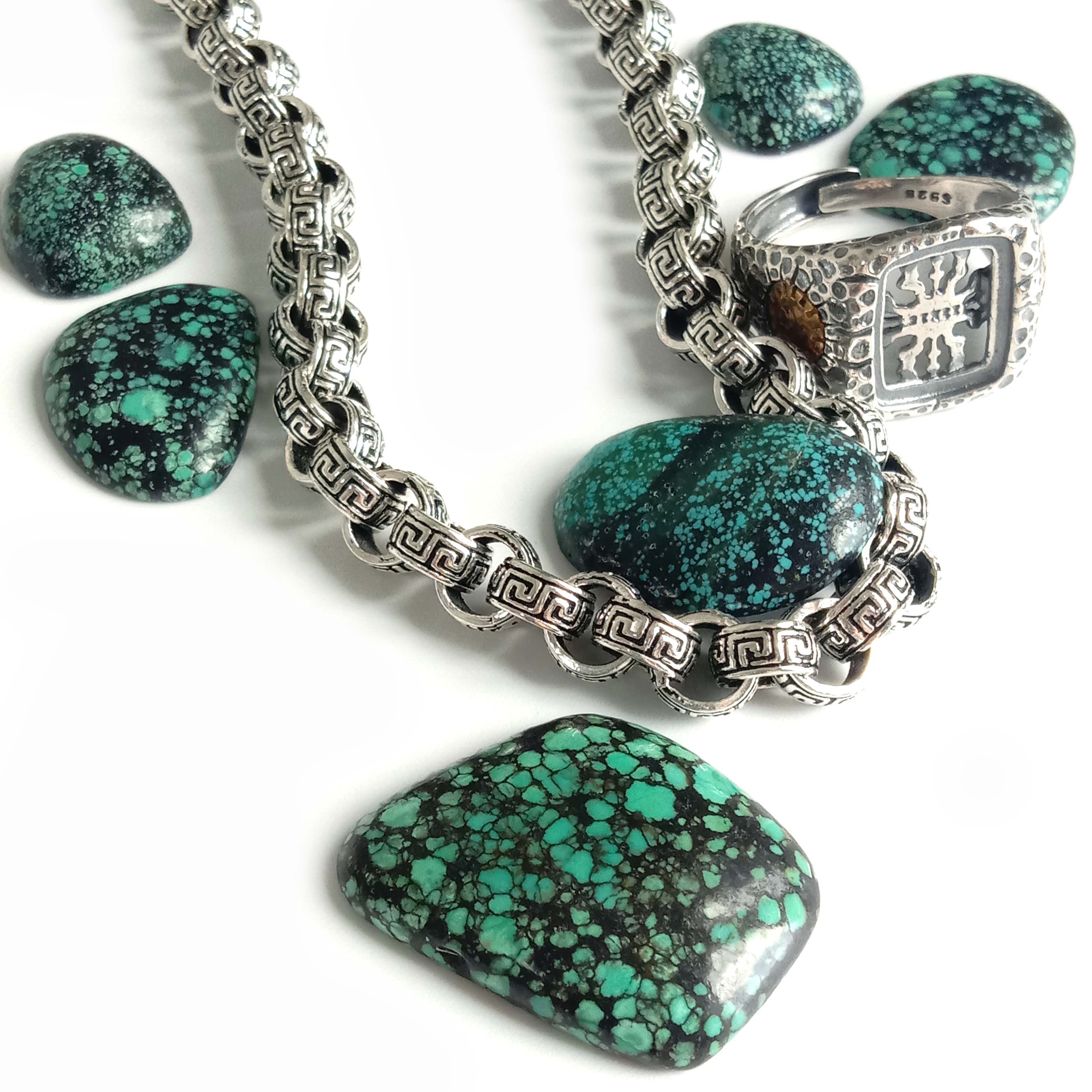 قدرتي فيروزي قيمتي پٿر لٽڪندڙ هار زيور ٺاهڻ جو پٿر 15