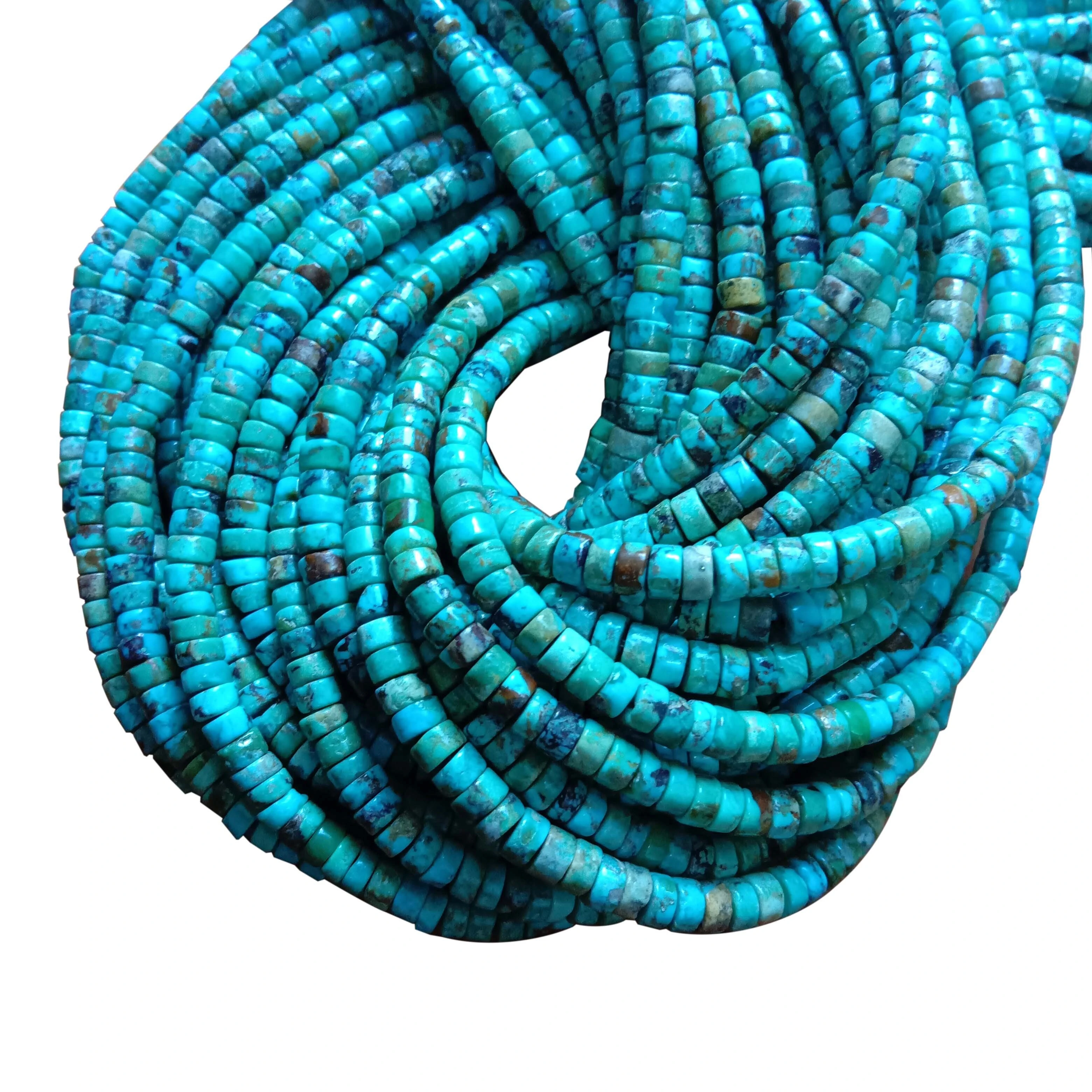 4mm Natural Turquoise Heishi Rondelle Shape Natural Color 1