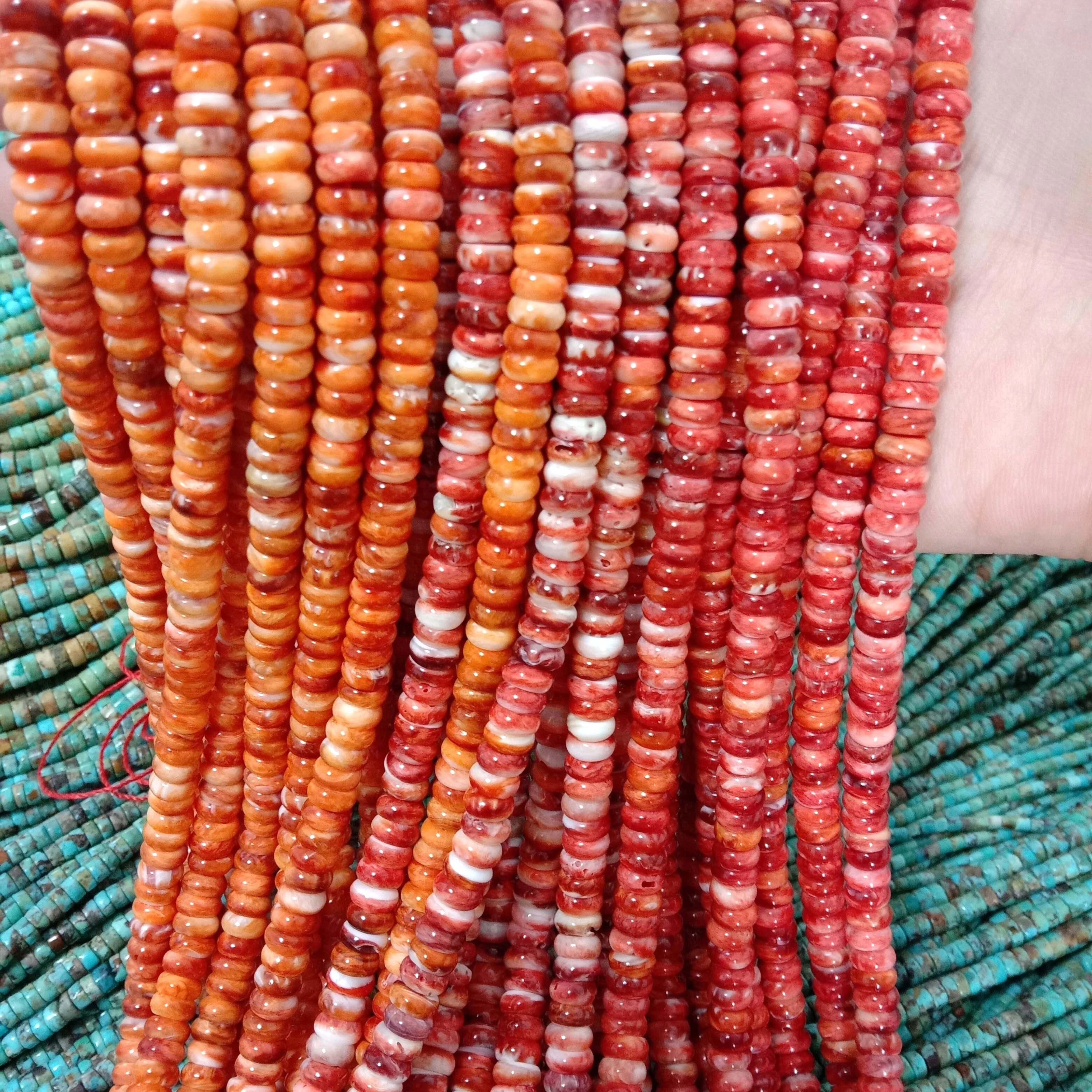 Spiny Oyster Natural Red Smooth Rondelle Natural Loose Gemstone Beads 1