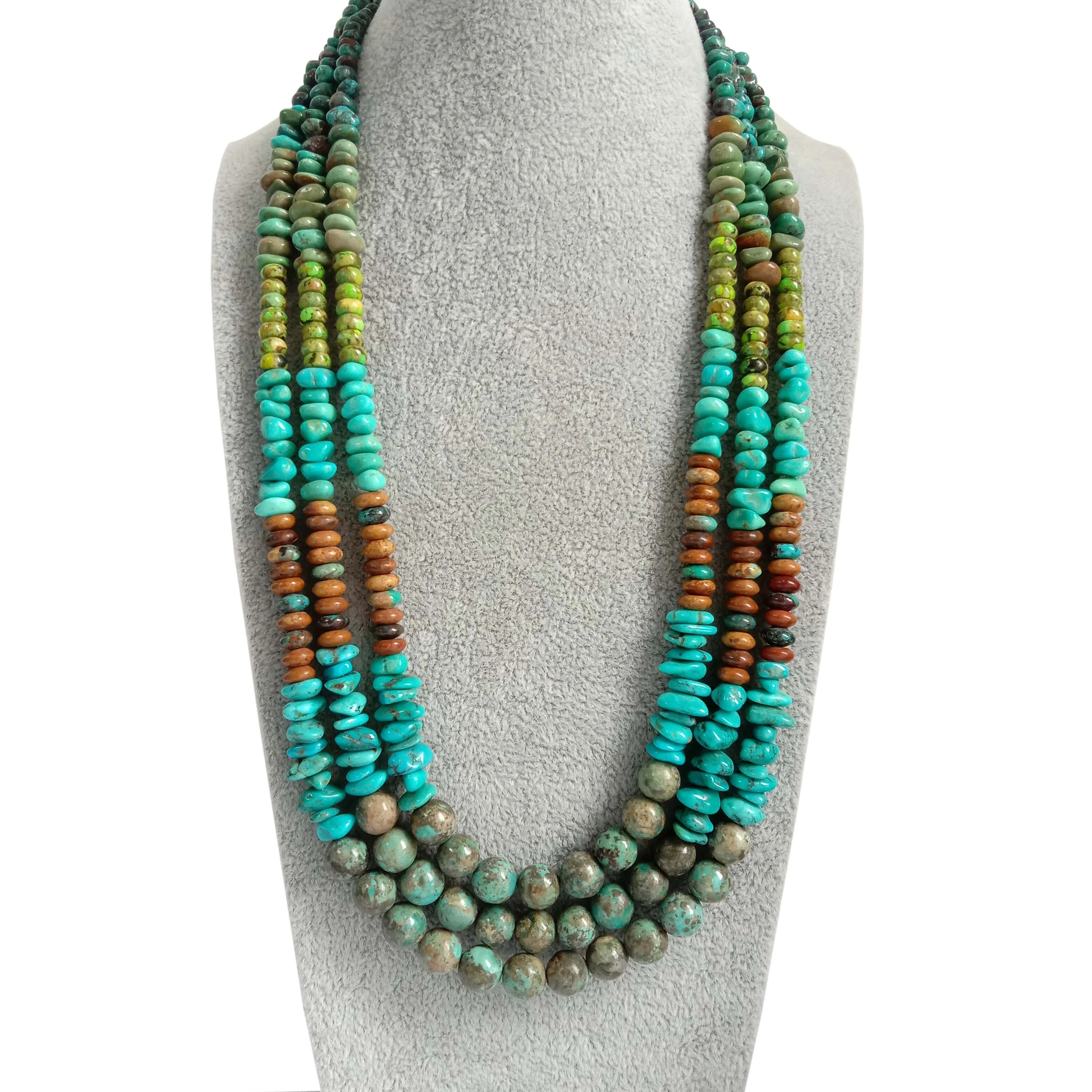 Natural Turquoise Necklace Genuine Blue Green Beaded Necklace 1