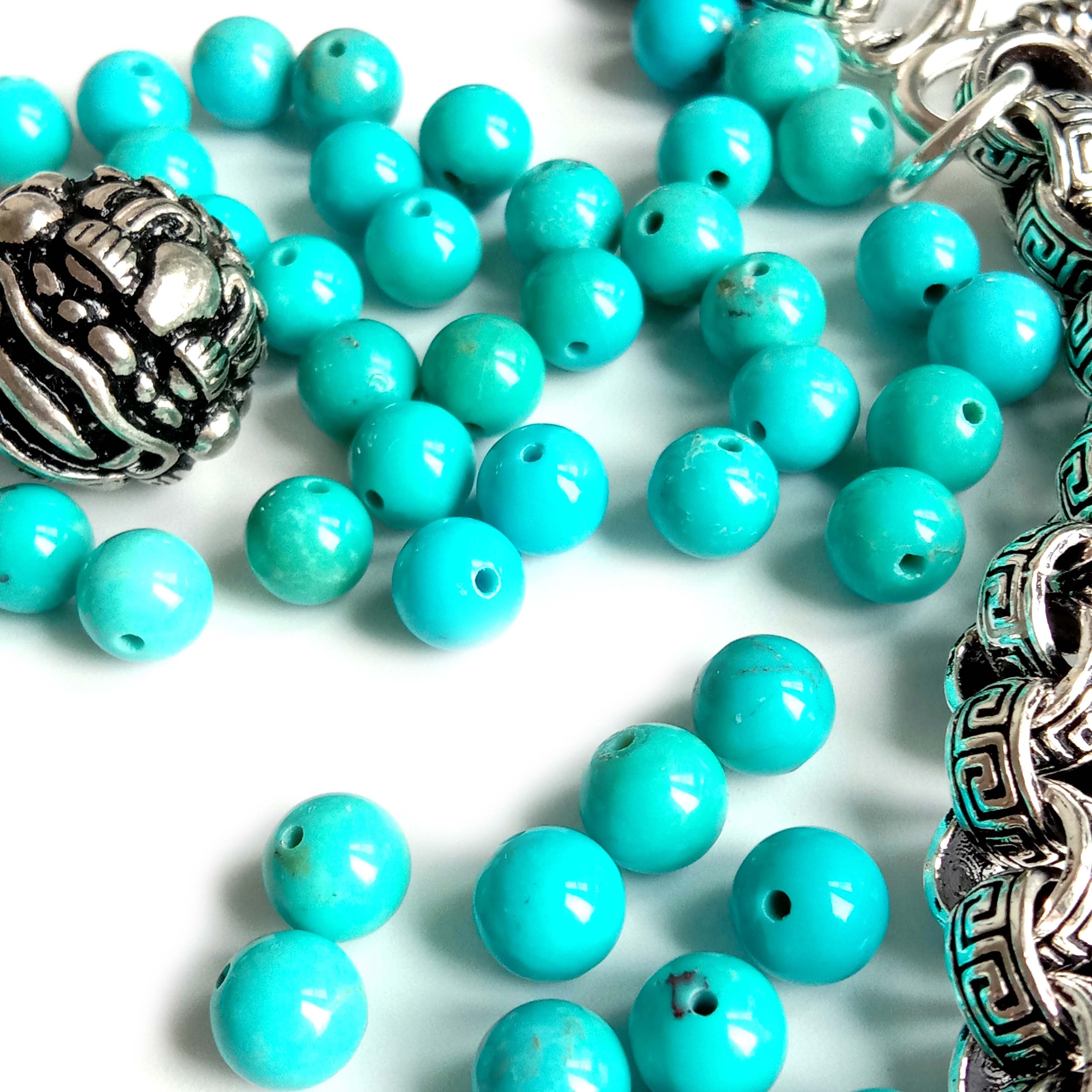 Smuk naturlig turkis stenperle 6mm Lækker blå 18