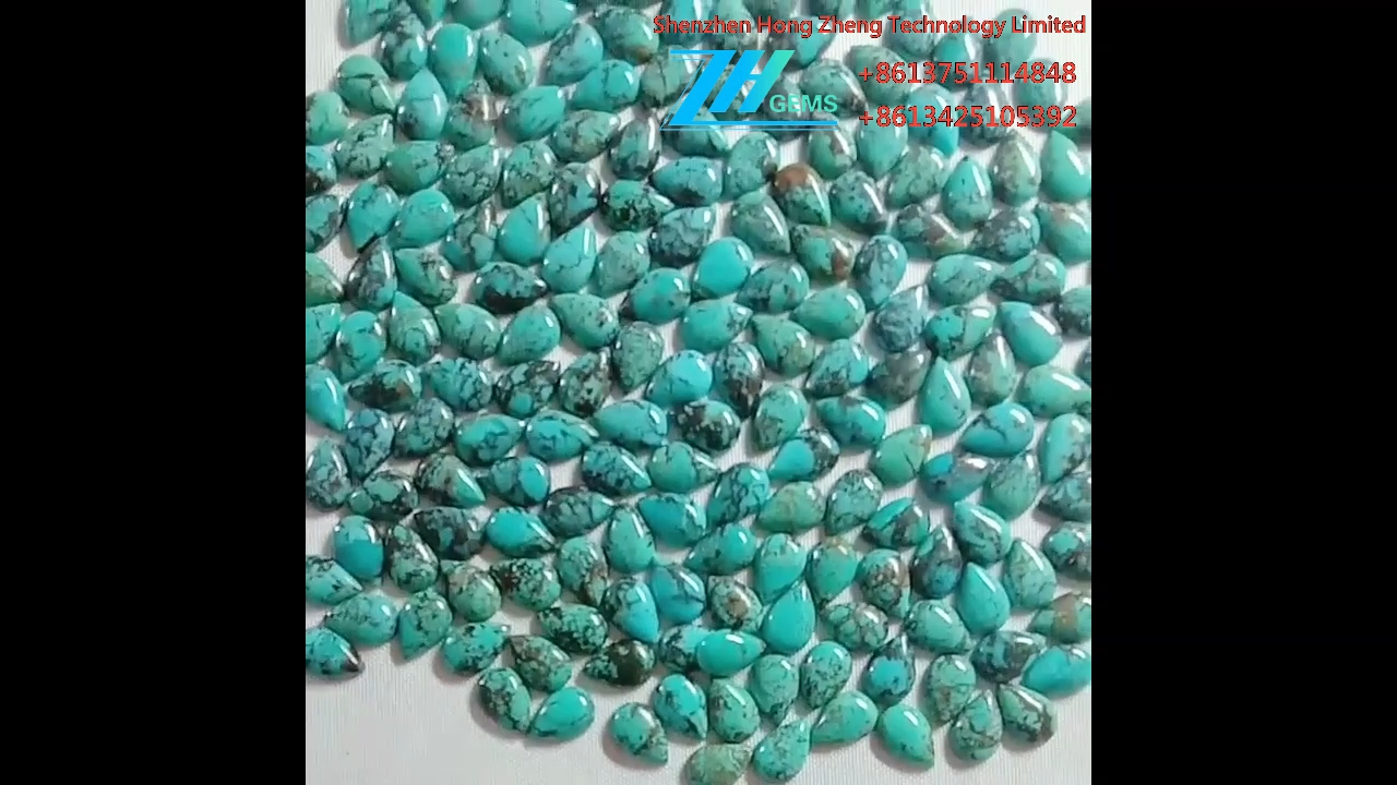 Mae Turquoise Naturiol yn addasu Siâp Gellyg Llyfn Gemstone Rhydd 9