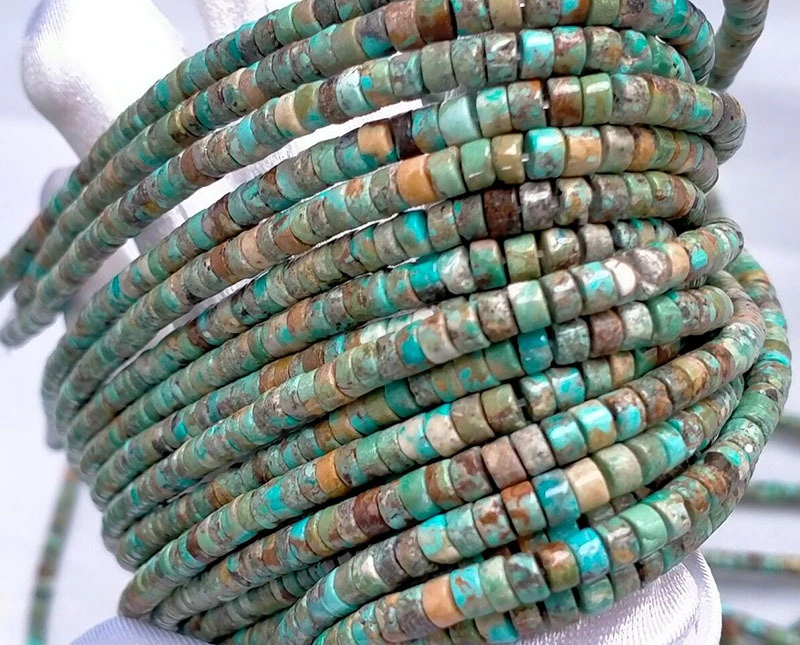 Genuine Natural Kingman Turquoise Beaded Necklace Heishi Necklace Turquoise Necklace 4mm Blue Green Gemstone 1