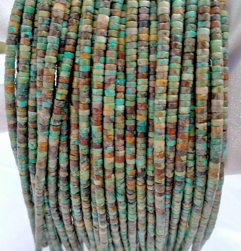 Brown Green Turquoise Heishi Disc Beads Gemstone 16 inch Strand 4mm 1