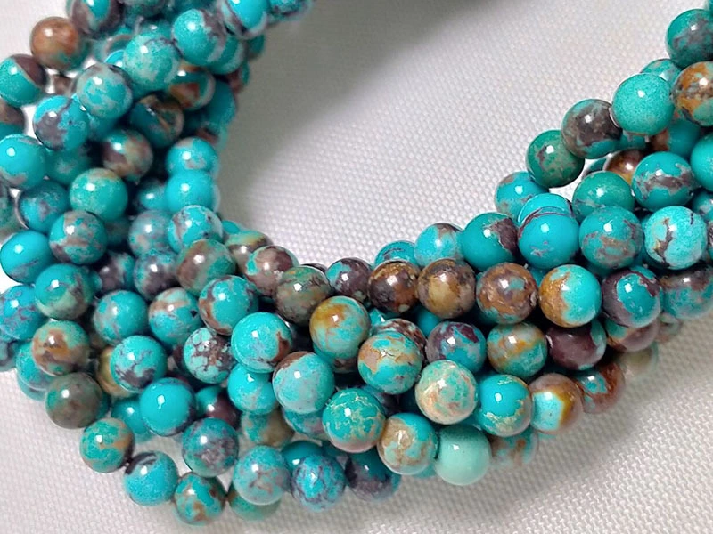 Real Genuine Natural Blue Green Brown Turquoise 6mm Smooth Round Beads 16 inch Strand 1