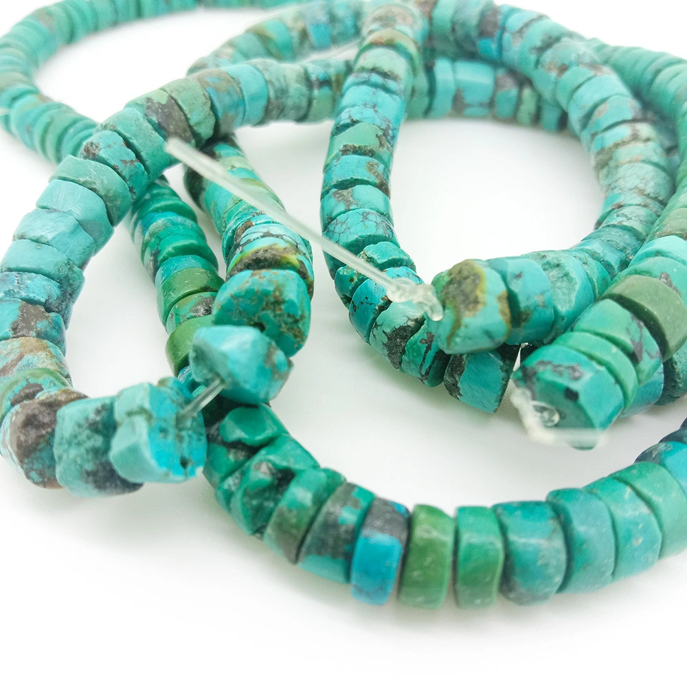 អង្កាំ 6mm ពណ៌ខៀវ turquoise heishi ខ្សែ 16 អ៊ីញ 1