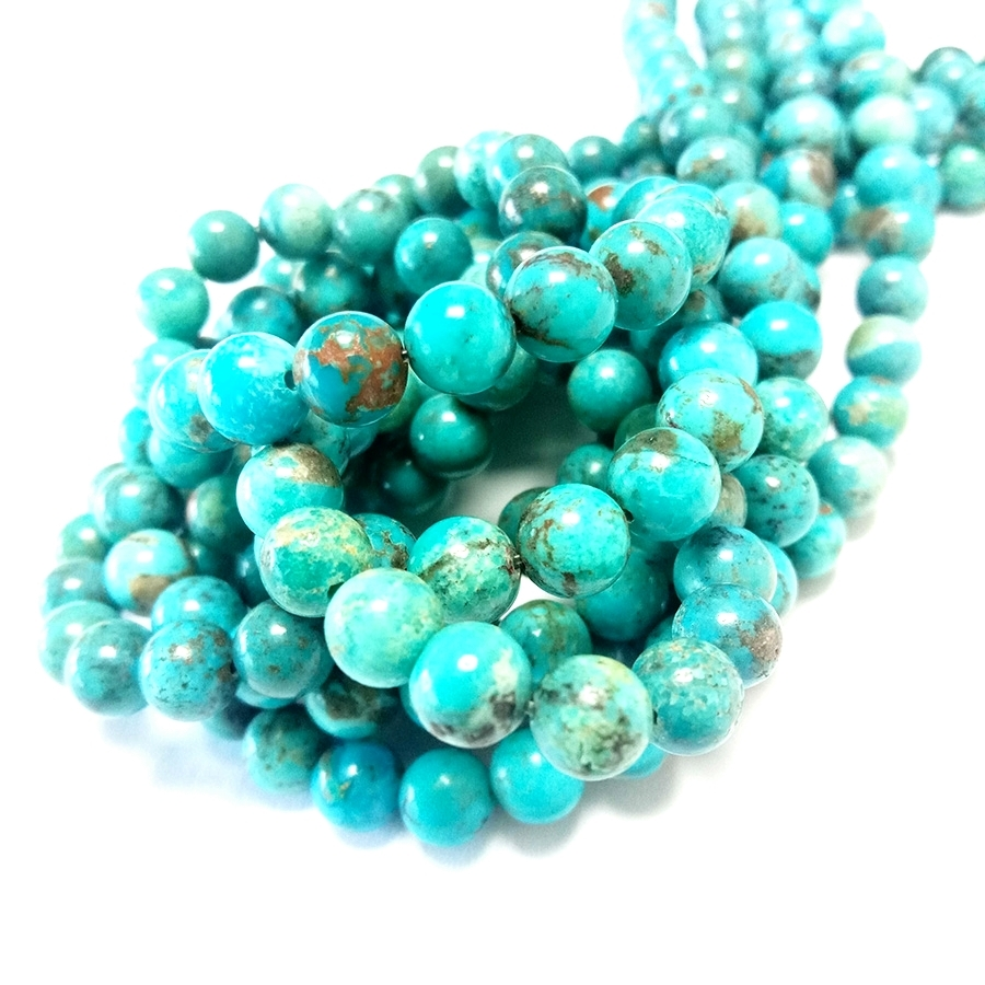 'Mala oa Turquoise 6mm Round One o felletseng oa Lejoe la Lejoe la Strand Blue Brown 1