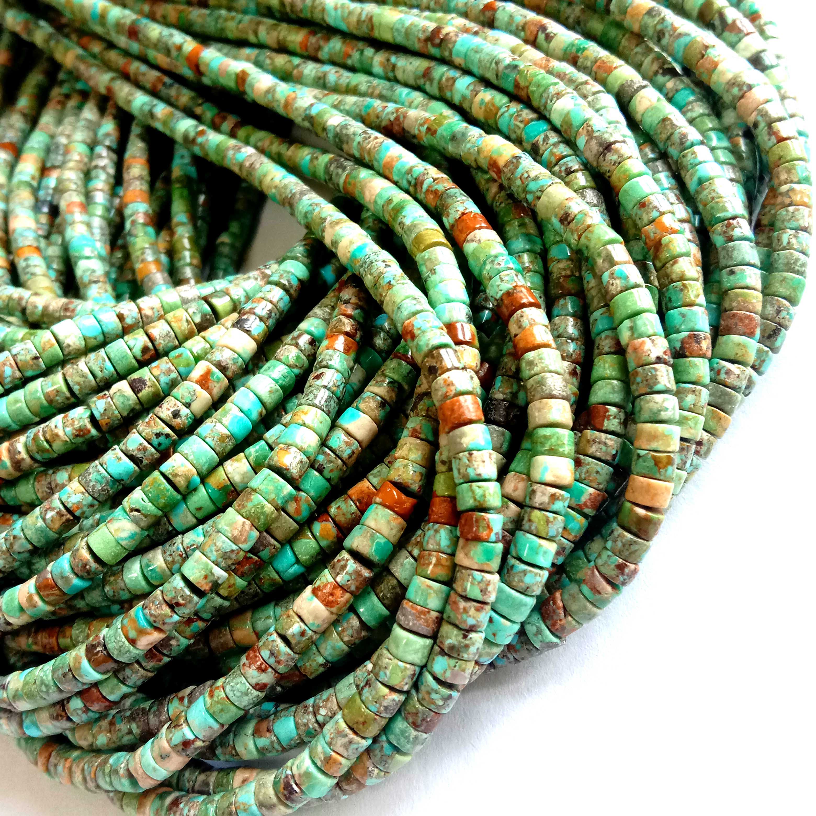 Матрицын хүрэл оюу чулуун 4 мм-ийн зоос Rondell дугуй Heishi ирмэгийн DIY үнэт эдлэлийн зүүлт - бугуйвч 16 инч 19