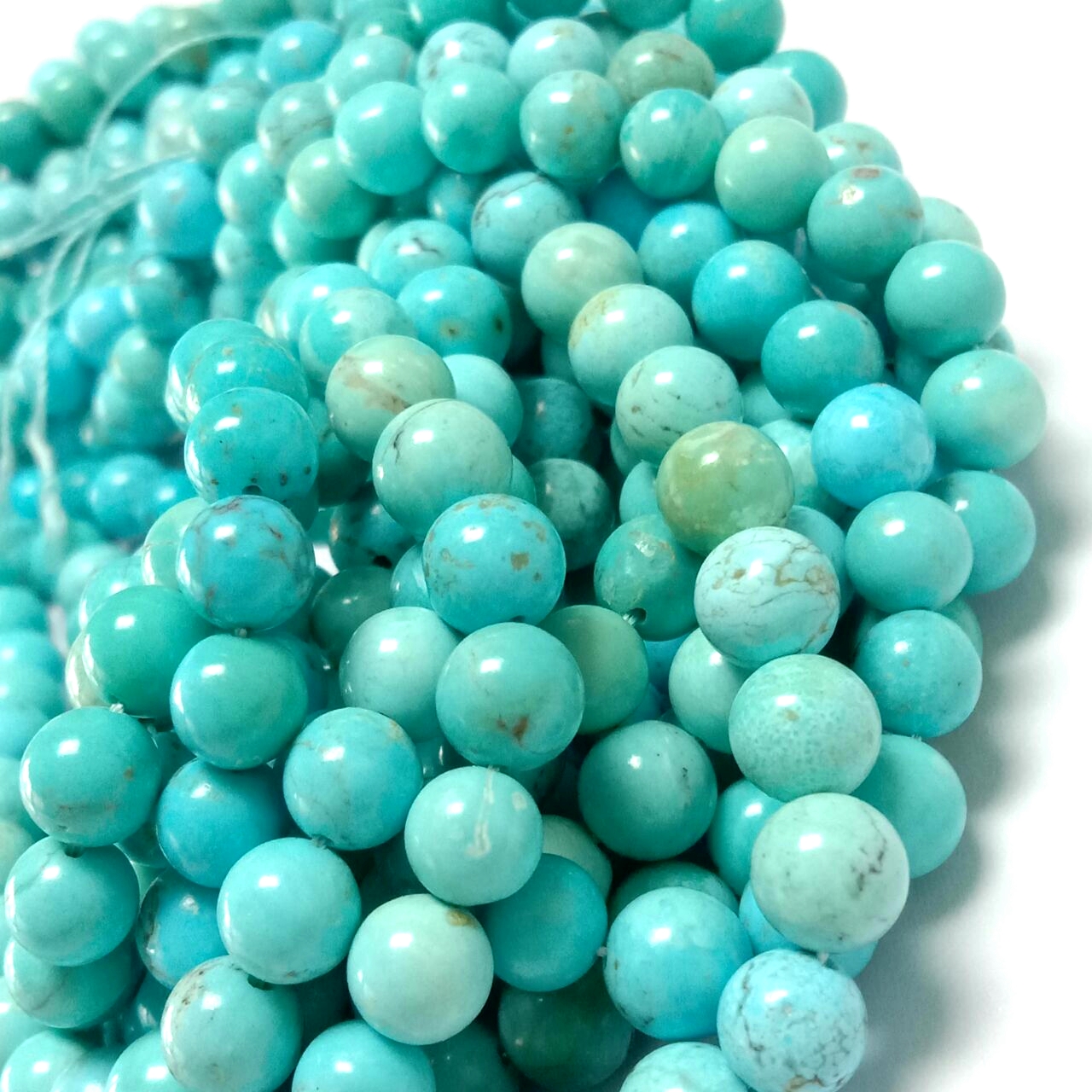 Bluejoy 6mm ຂອງແທ້ທໍາມະຊາດອາເມລິກາ Turquoise Dainty Round Bead 16 ນິ້ວ Strand 18