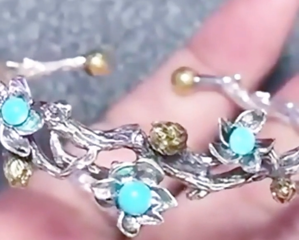 സ്റ്റെർലിംഗ് സിൽവർ നിറത്തിലുള്ള ടർക്കോയ്സ് റൌണ്ട് സ്റ്റോൺ ടെന്നീസ് ബ്രേസ്ലെറ്റ് 9