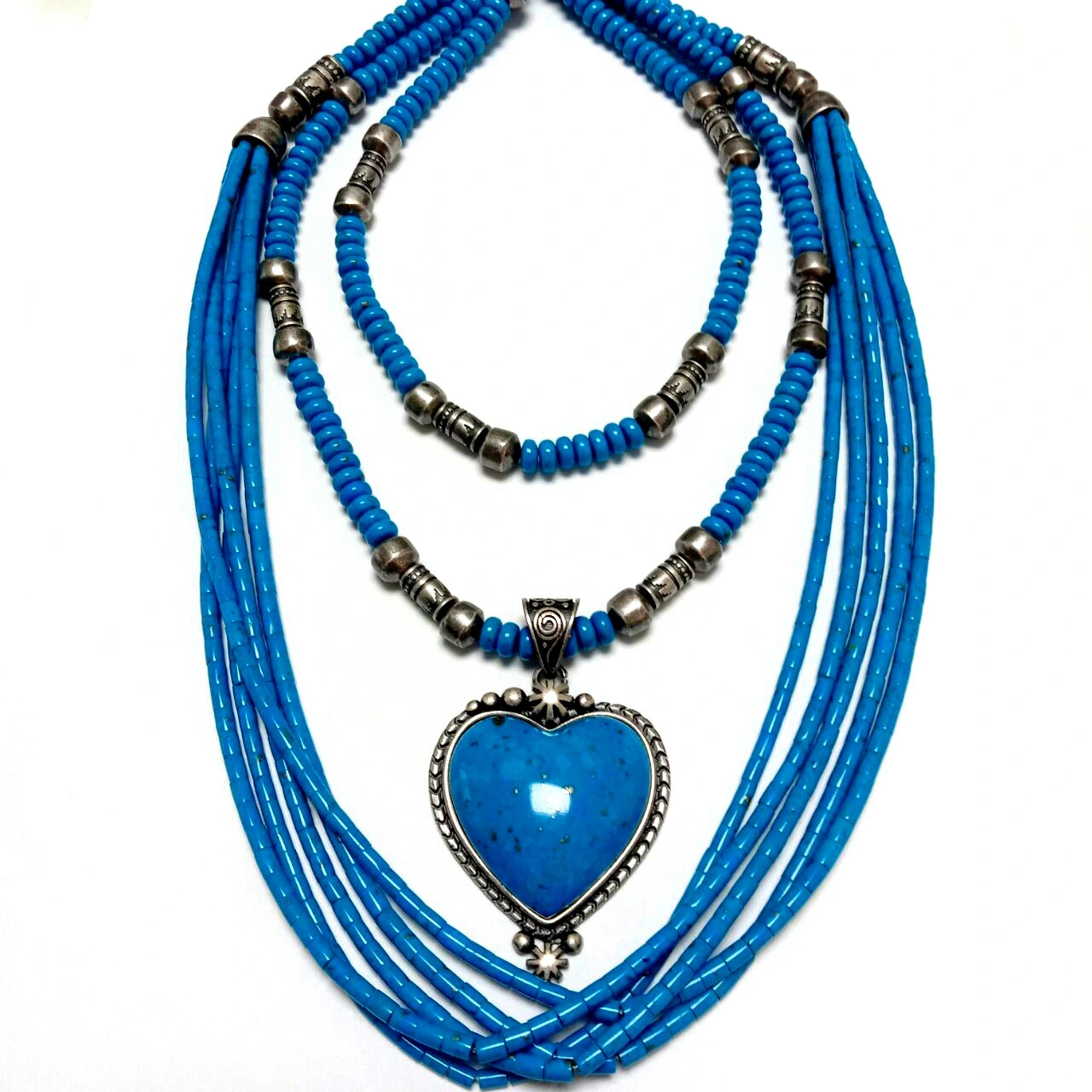 925 Dainty Turquoise Necklace Heart Pendant With Silver Box Chain Necklace Sterling Silver ខ្សែក Kingman Turquoise 1