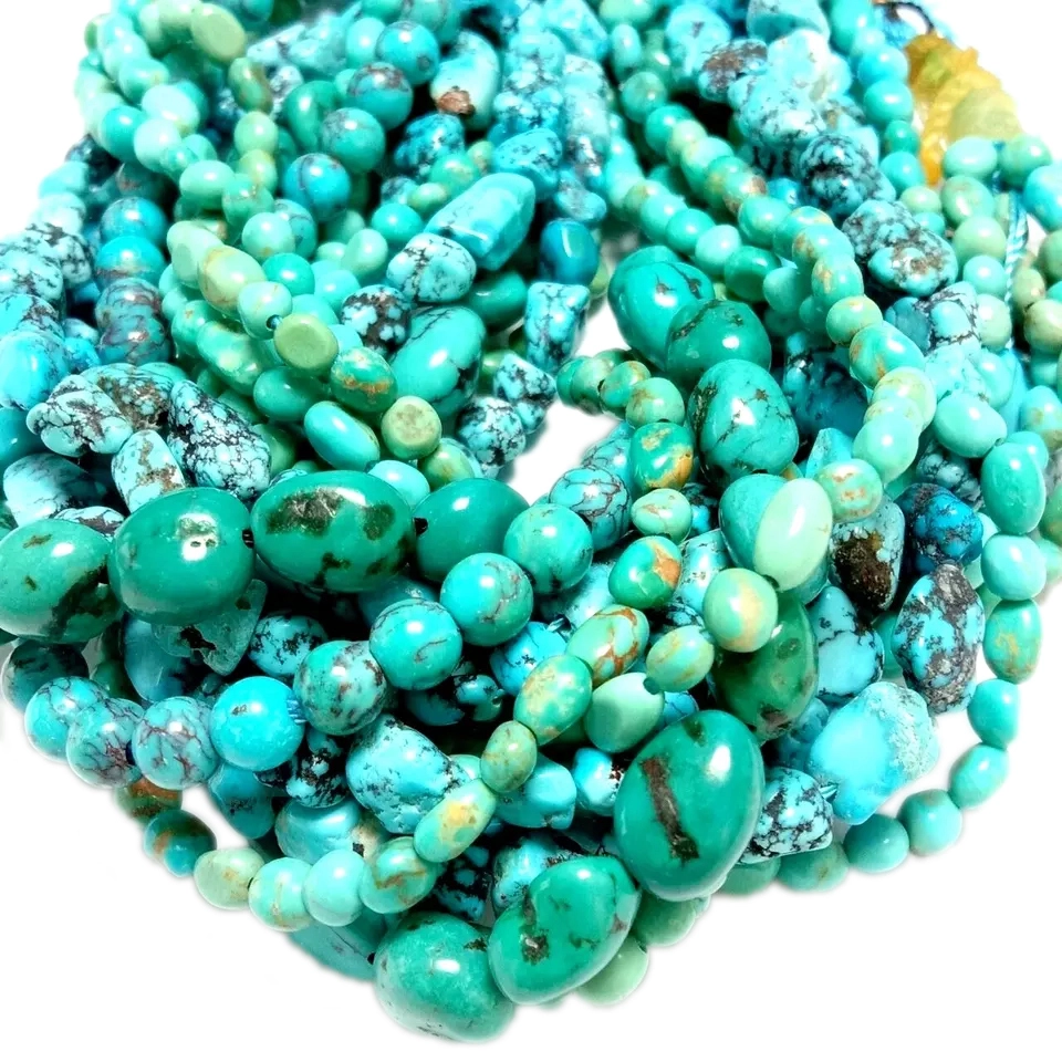 Cuentas de chip de turquesa azul verde natural Cuentas espaciadoras de pedras preciosas lisas Cuentas de pedra Contas de xoias por xunto 1