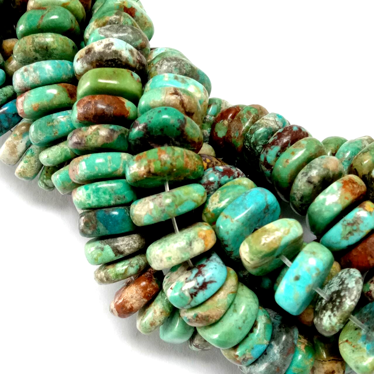 Náttúrulegar afrískar túrkísar Heishi perlur 12-15 mm lítill þunnur diskur Rondelle Líflegur blár grænn túrkísblár ómeðhöndlaður gimsteinn 18