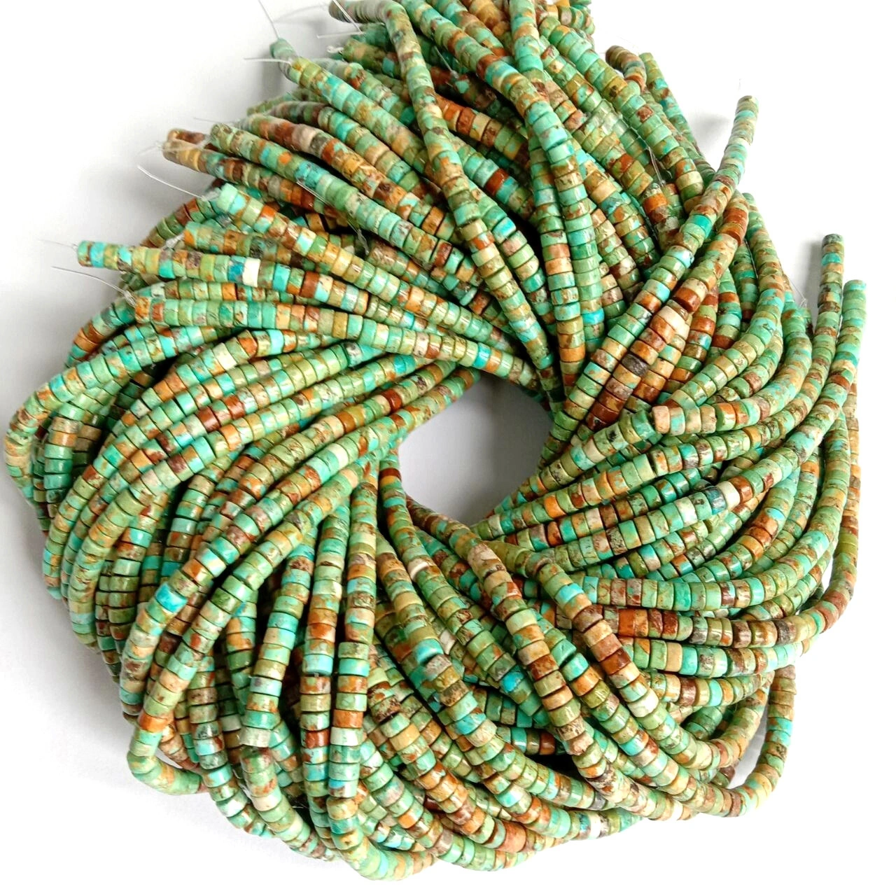 ត្បូងទទឹមខៀវបៃតងខ្ចី Heishi Disc Beads Gemstone 16 inch Strand 5mm 1