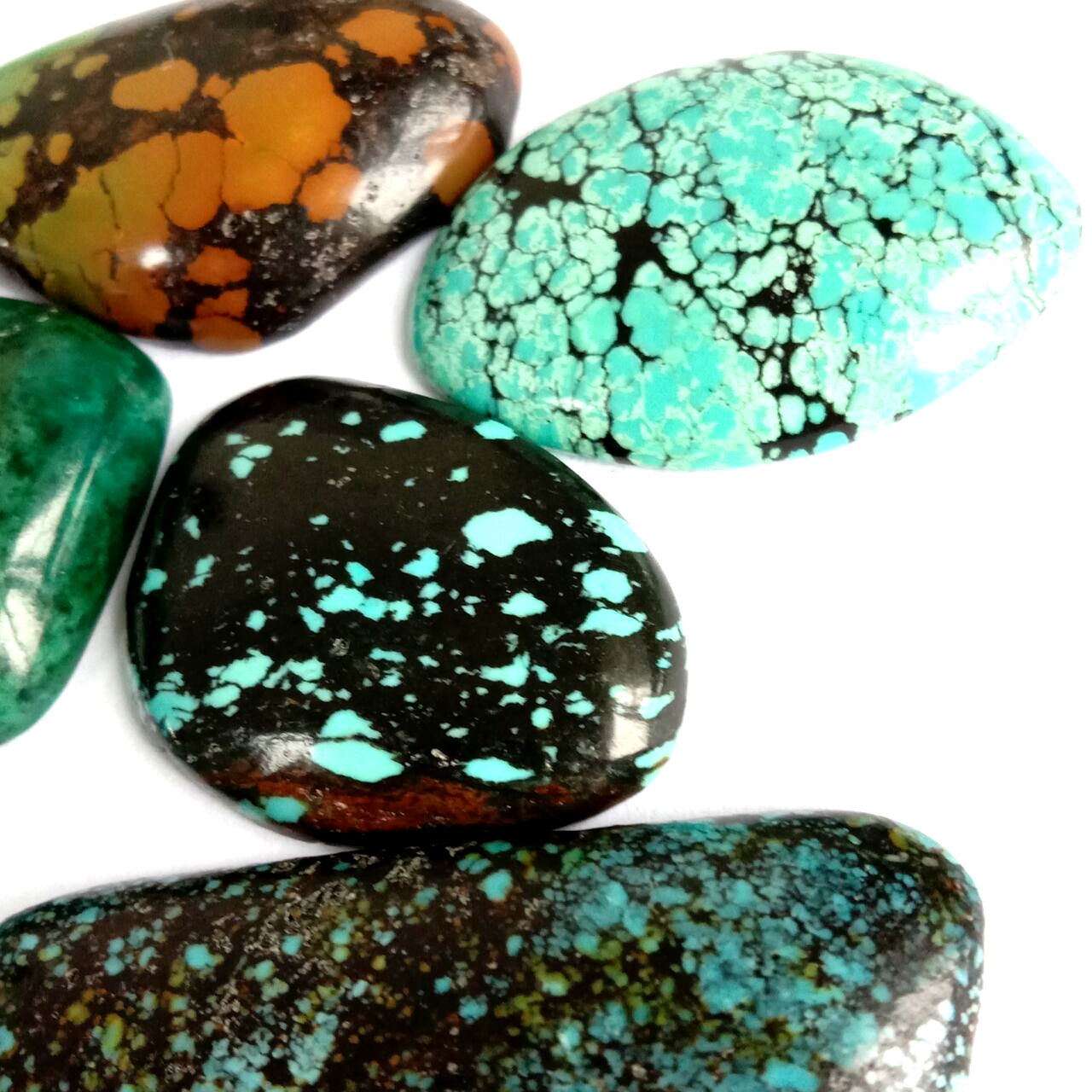 Turquoise Cab Freeform Cabochon Spiderweb Flat Back Black Backed 15