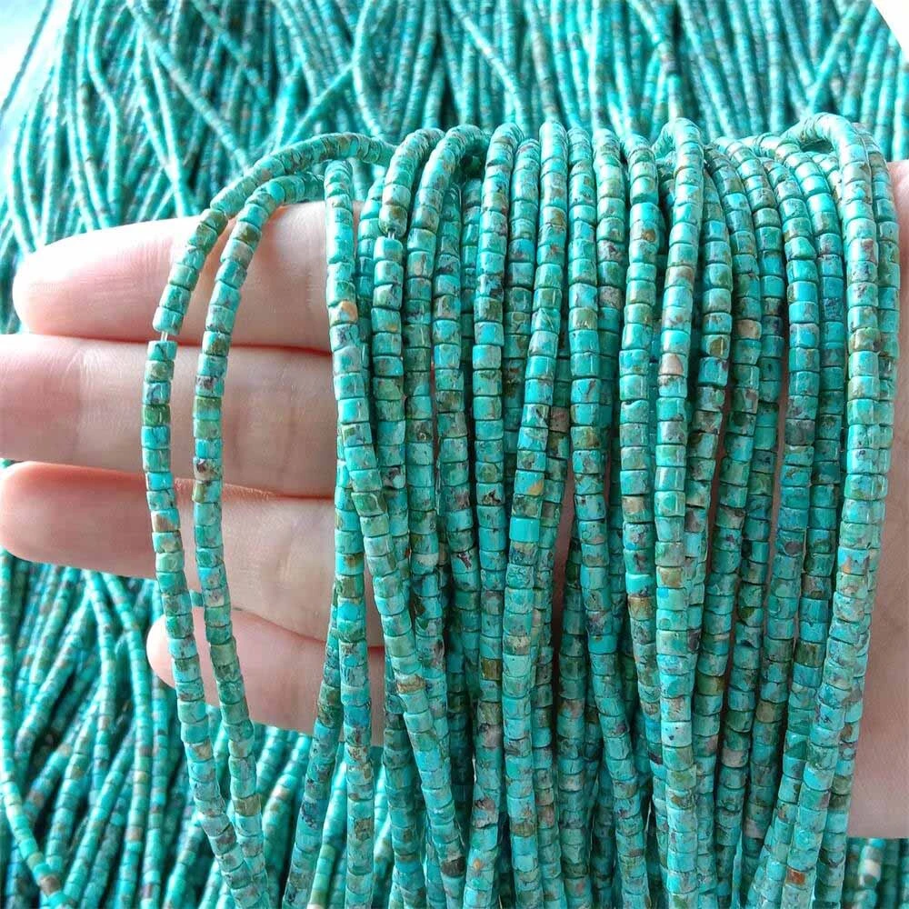 3mm Genuine Turquoise Gemstone Grade AAA Blue Round Tube Heishi Loose Beads 16 inch Full Strand 1