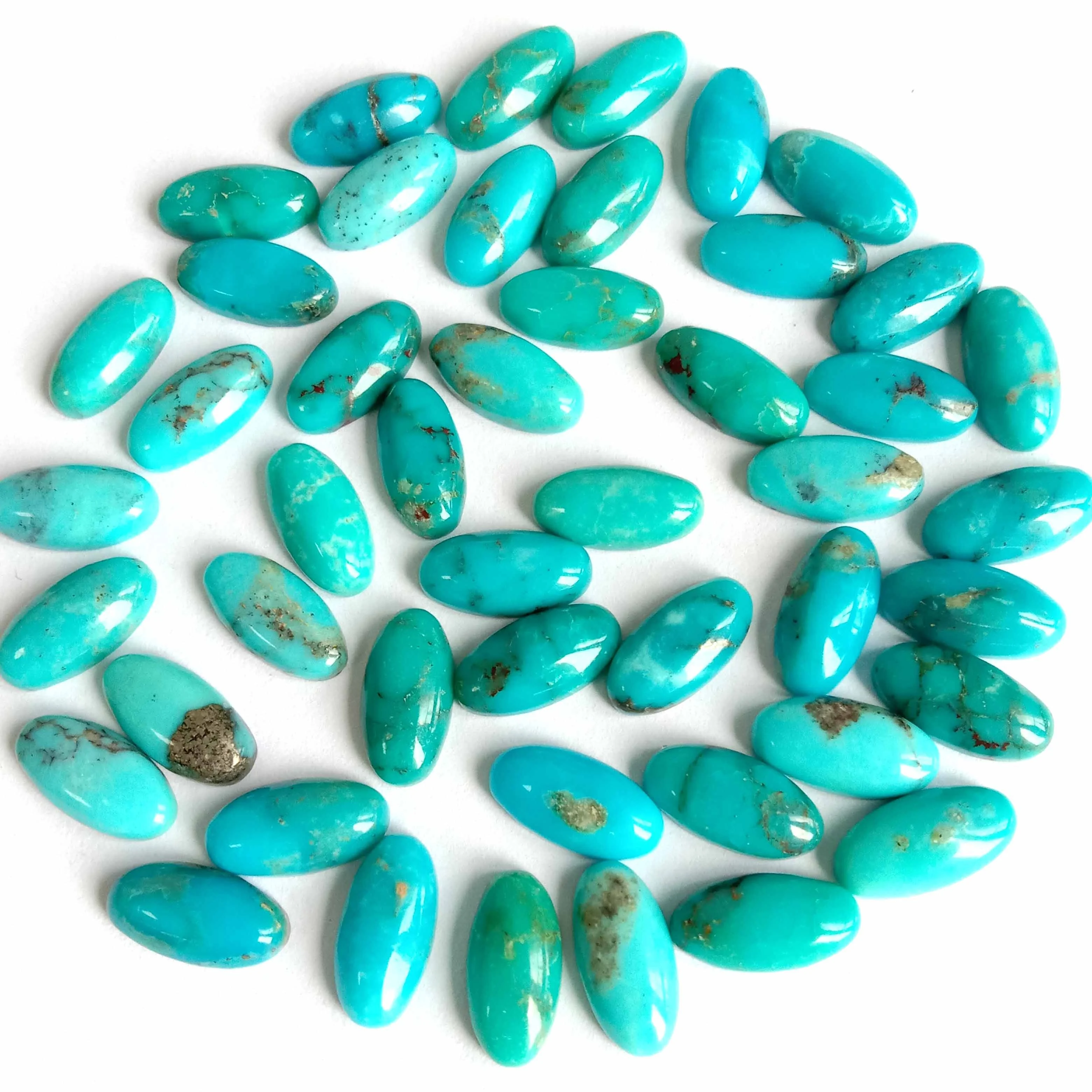 Kingman Turquoise Cabs በግምት. 5x10ሜትር የማይደገፍ የካቦኮንስ የእጅ ጌጣጌጥ የአሜሪካ ተወላጅ ጌጣጌጥ 1