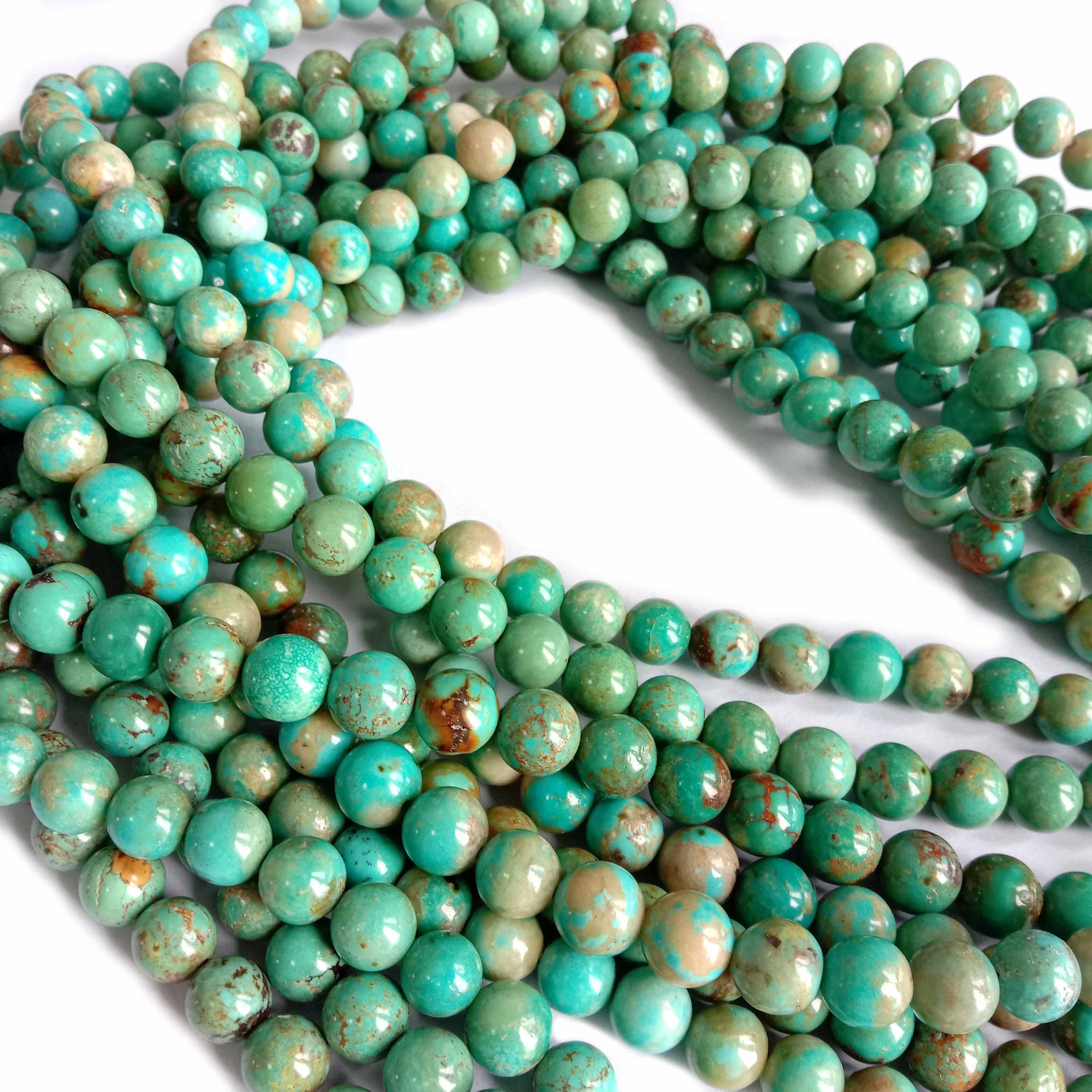 ສີຂຽວສີຟ້າ Turquoise Smooth Round Beads Natural DIY Beads Gemstone 8mm 18