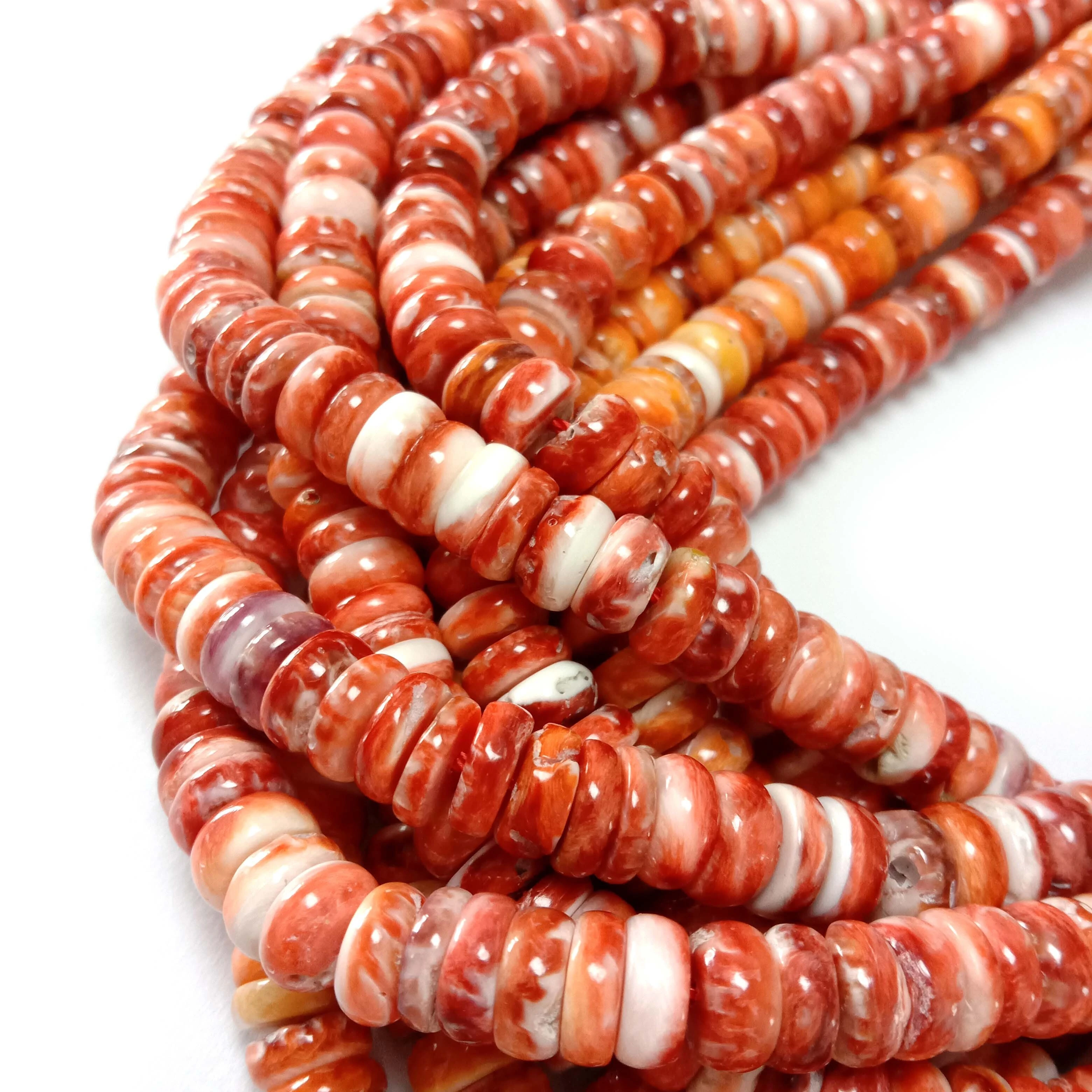 AAA Natural spiny oysters shell 4x8mm រាងមូល រាងមូលពណ៌ទឹកក្រូចធម្មជាតិ សំបកអយស្ទ័រ 16 inch strand 1