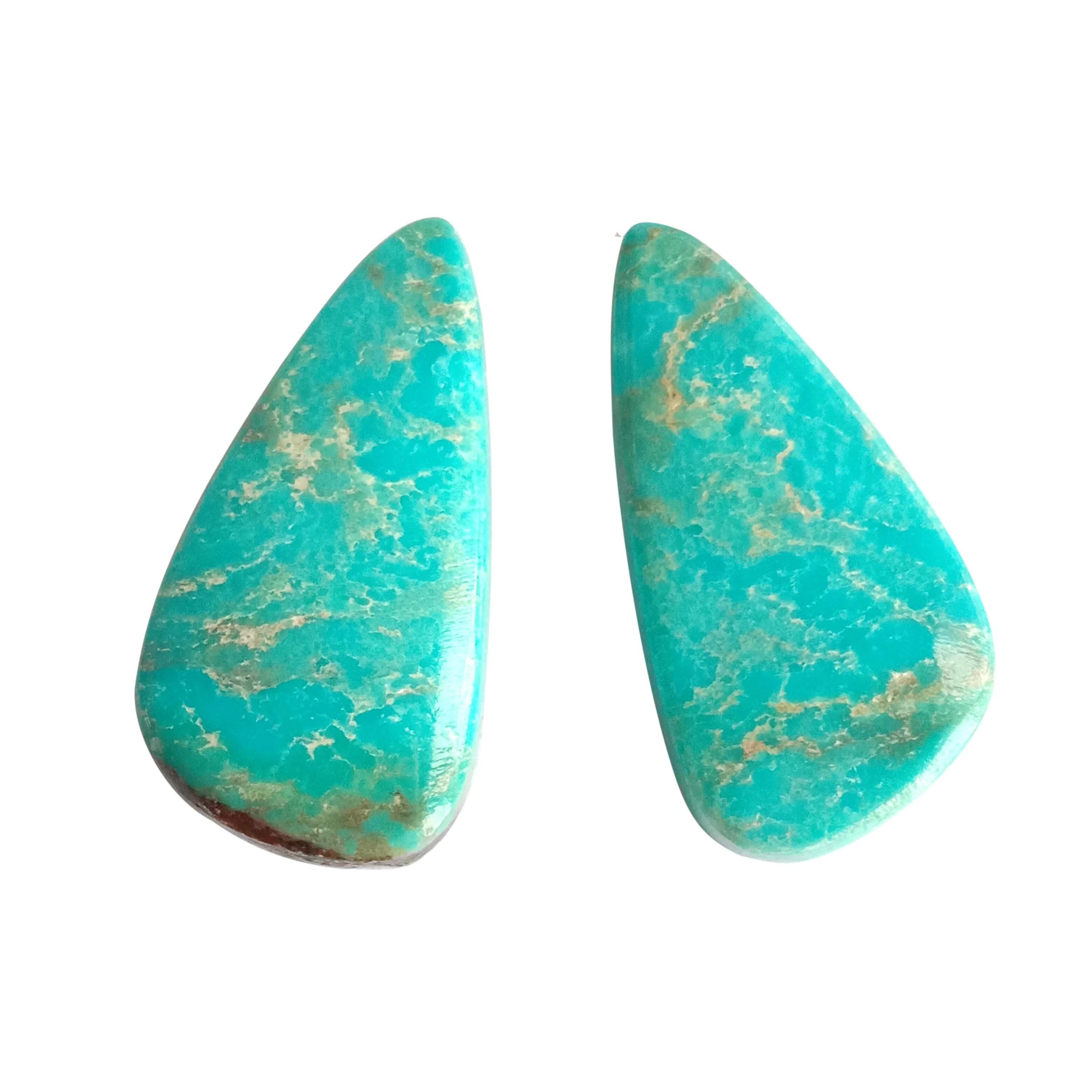 Arizona Turquoise Smooth Pear Briolette Loose Gemstone Pair Smooth Beads 12x24mm Matching Pair 1