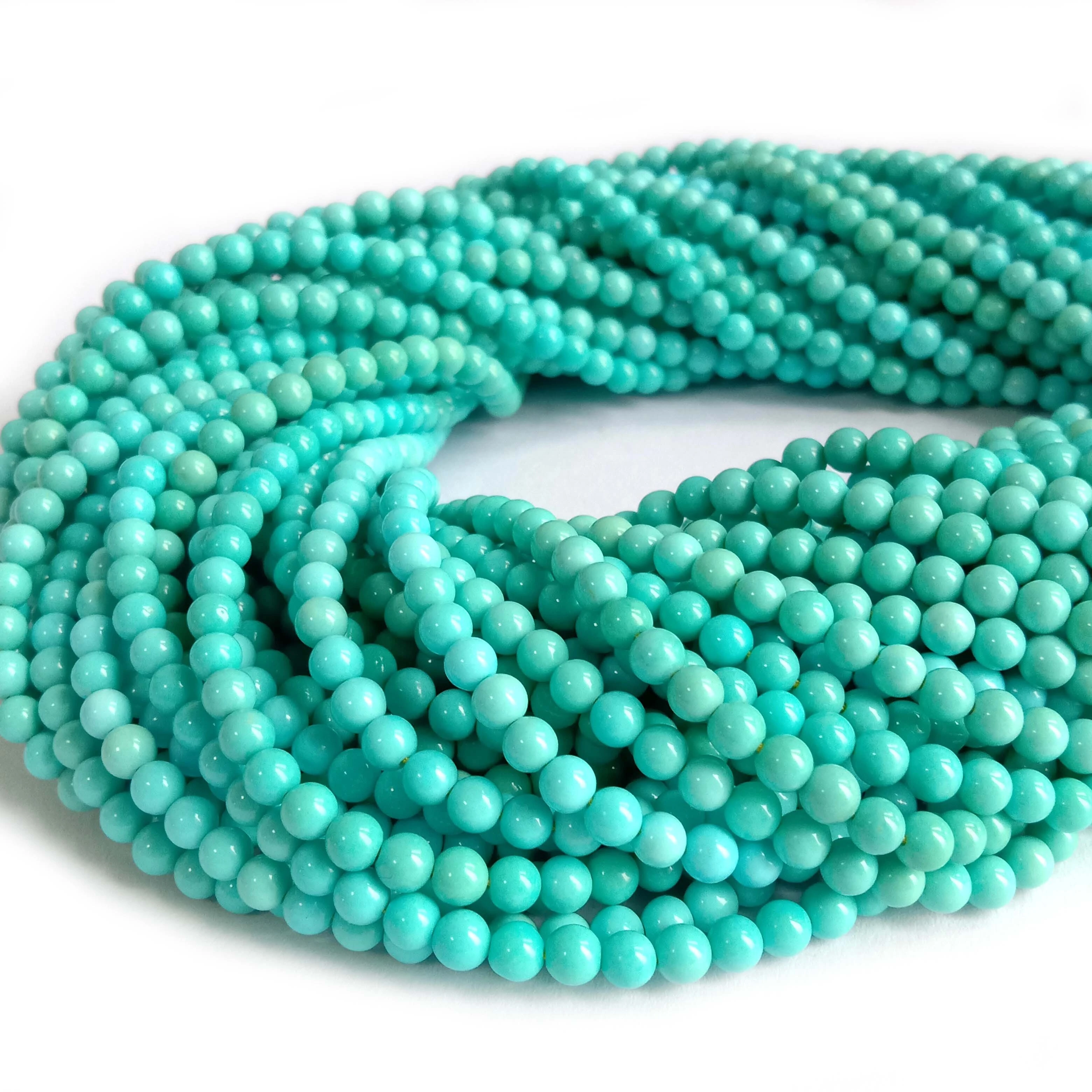 3-4mm natirèl turkwaz pèl ki lach AAA bon jan kalite ble turkwaz wonn pèl mikwo 16 pous long strand bijou fè dwe 1