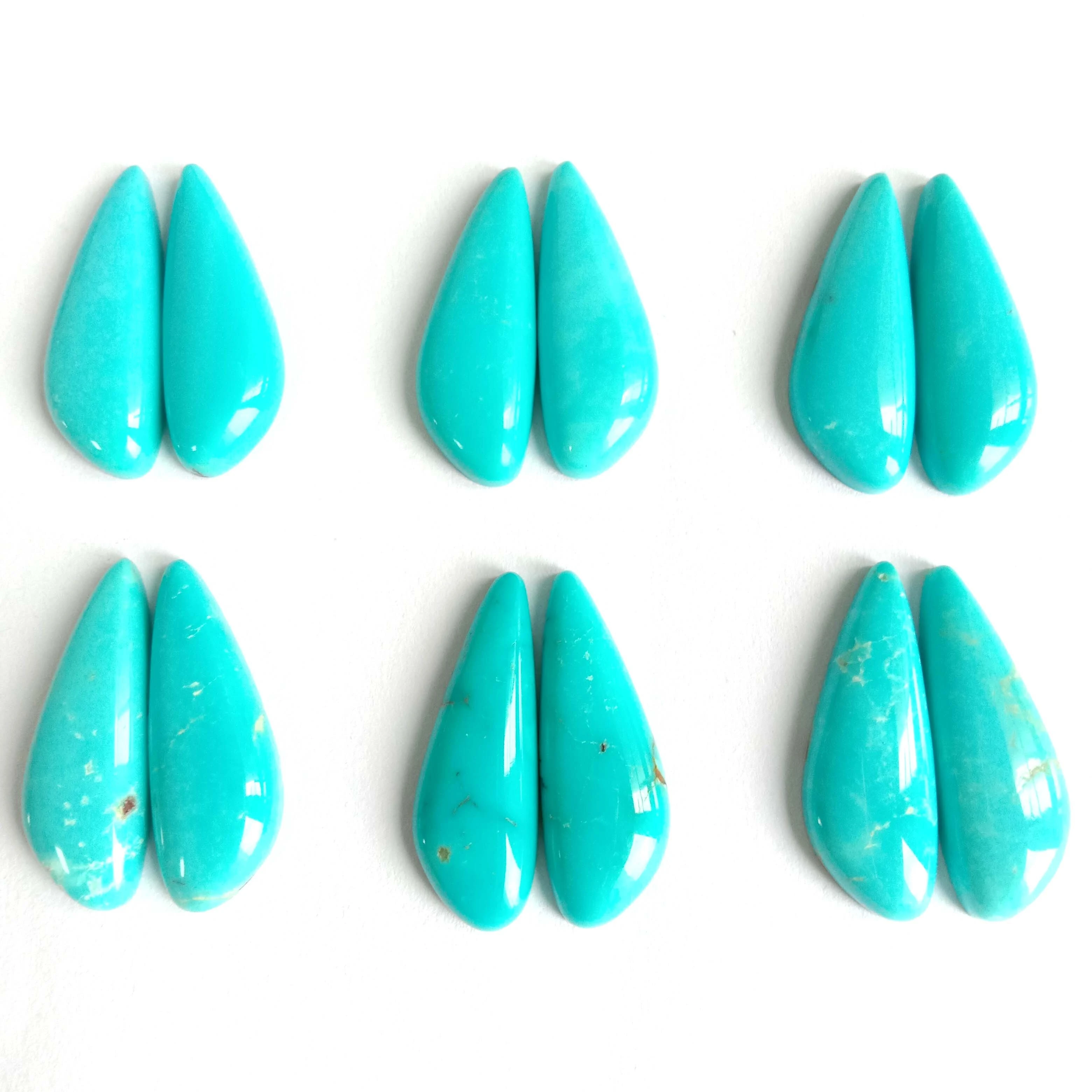 Jozi ya Urembo wa Turquoise Vito Jozi ya Asili ya Turquoise Cabochon Jozi ya Vito Inayolingana Kwa Vito vya Vito vya Vito 1