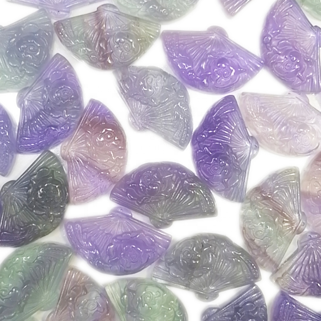 Útskorið skraut eðalsteina skartgripi Kína flúorít Form geira gimsteinn 14