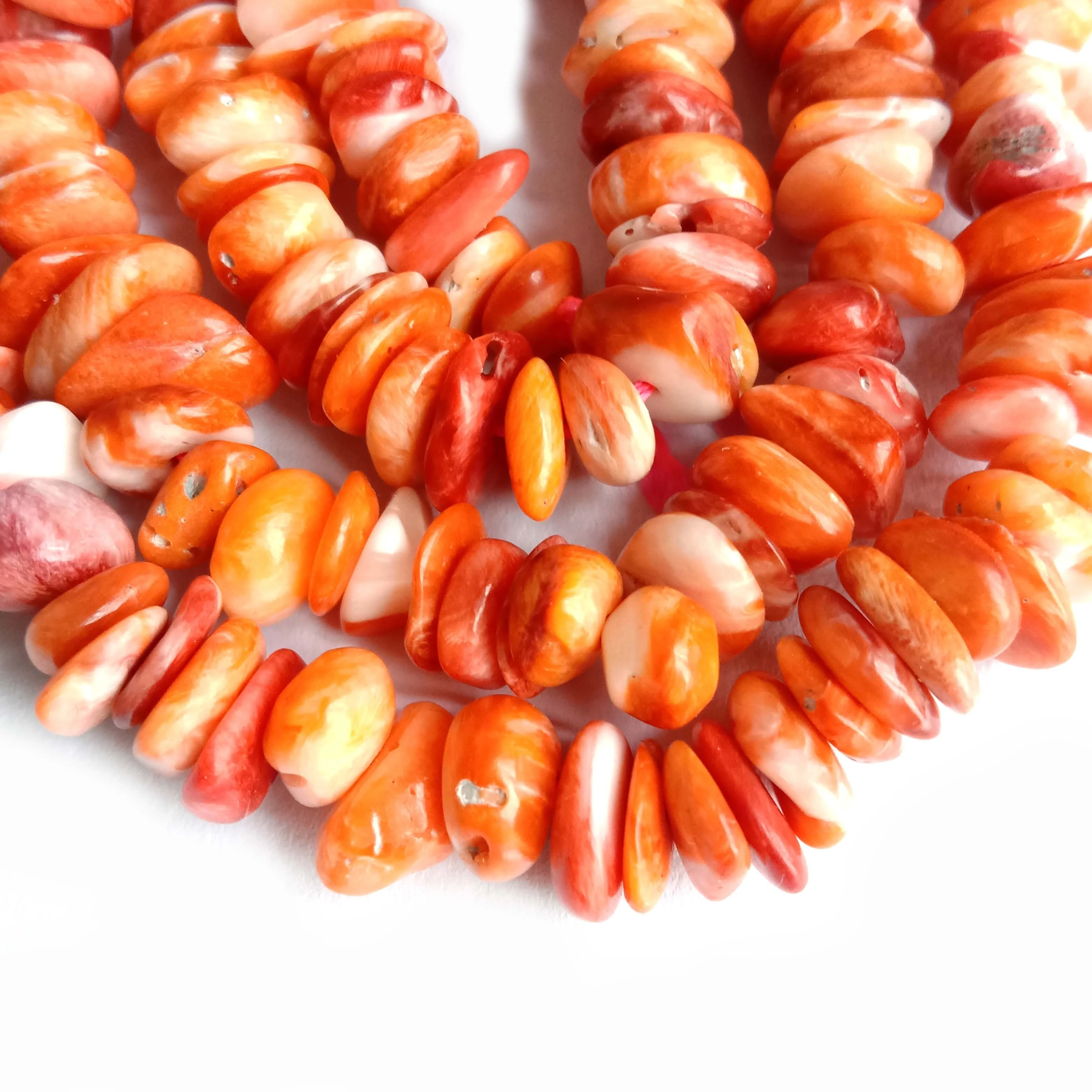 Spiny Oyster Chip Beads 16 inch Beaded Strand Orange Red Beads Mabenyane 1