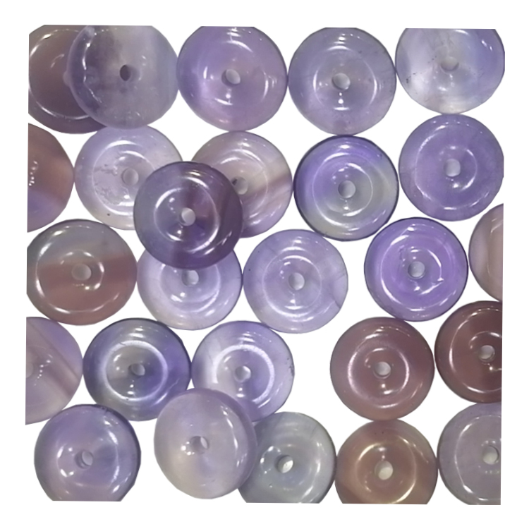 Tabiiy sifatli ko'p rangli ftorit haqiqiy zargarlik buyumlari hunarmandchilik zargarlik buyumlari qimmatbaho tosh donut shaklidagi o'ymakorlik strand florit 14