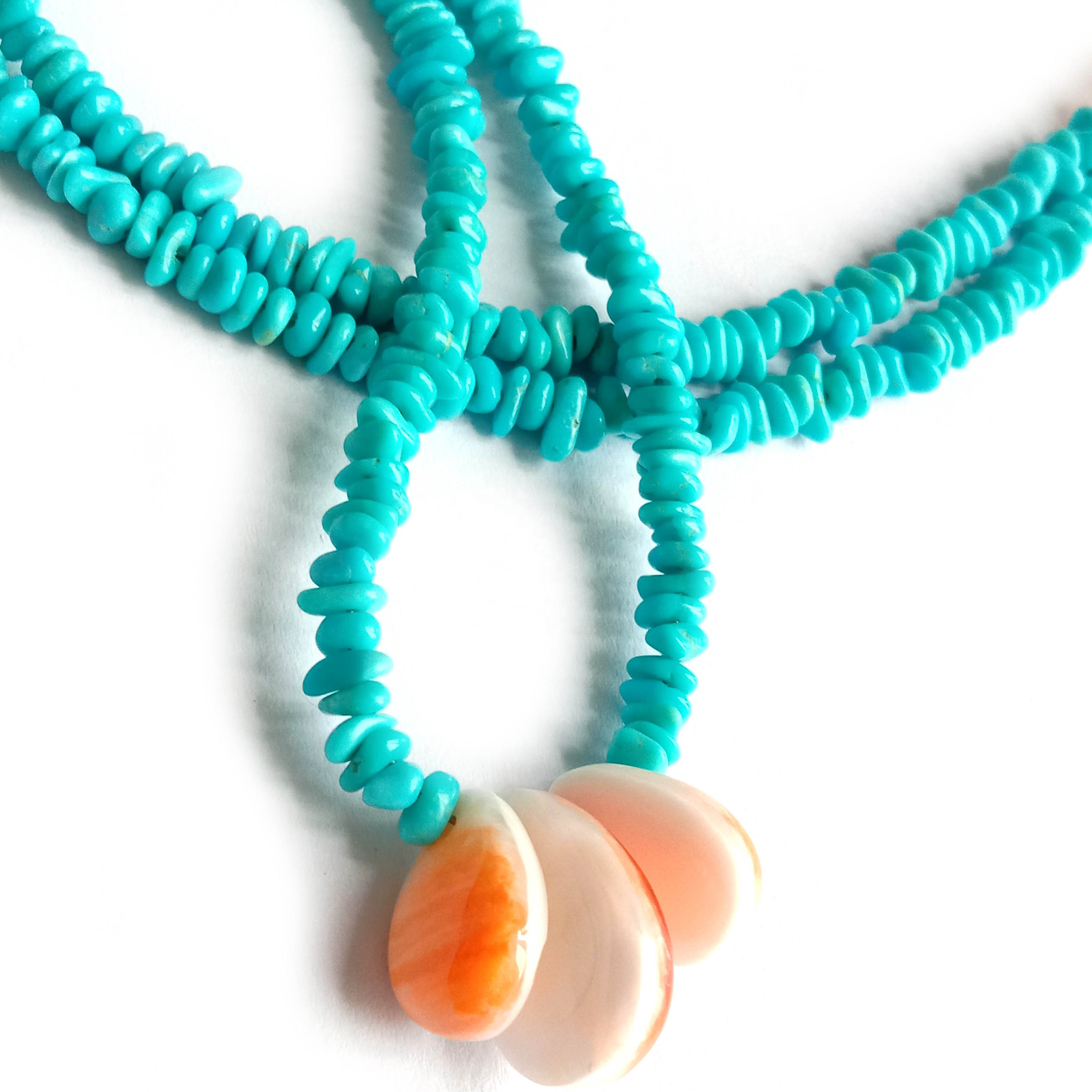 16 អ៊ីញ Turquoise ជាមួយ Spiny Oyster Sterling ខ្សែកប្រាក់ 15