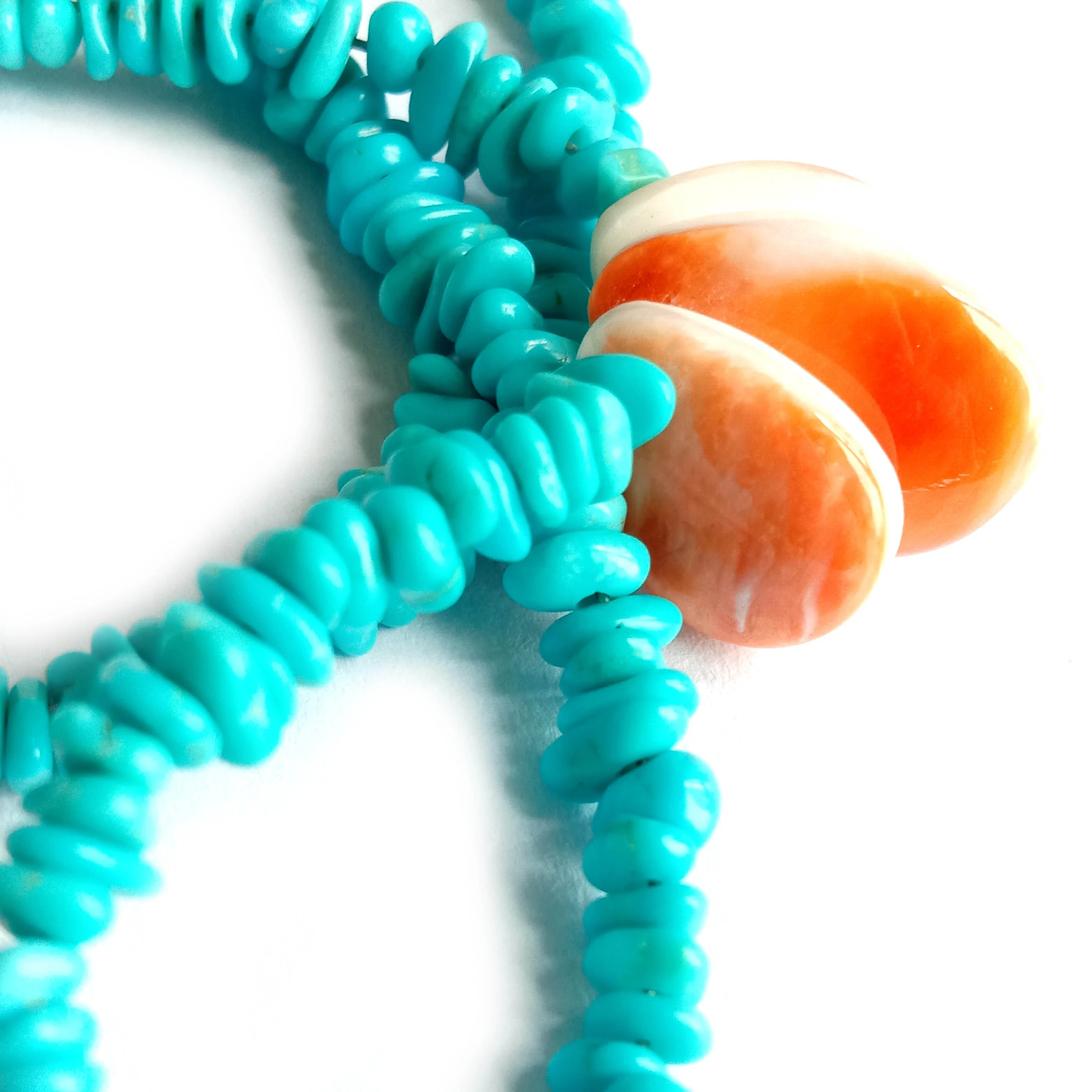 16 អ៊ីញ Turquoise ជាមួយ Spiny Oyster Sterling ខ្សែកប្រាក់ 1