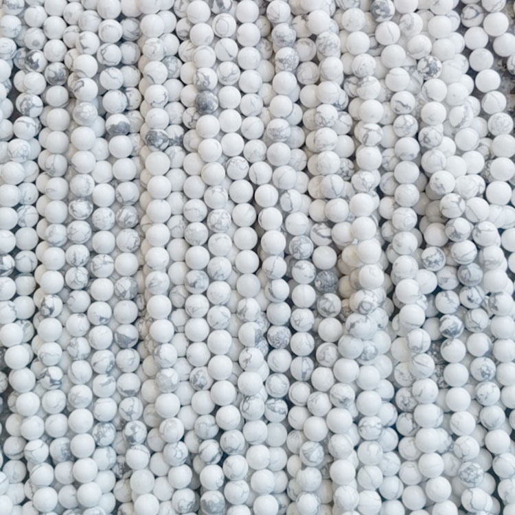 White Howlite Beads Natural Grade អង្កាំមូលពិតៗ ផលិតដុំត្បូង អង្កាំមូលរលុង ធម្មជាតិ 14