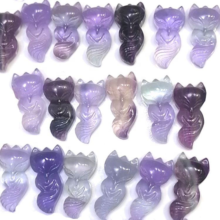 Mini Fox Natural purple Fluorite Carving Gemstone Gemstone Ubungakanani Pendant 14