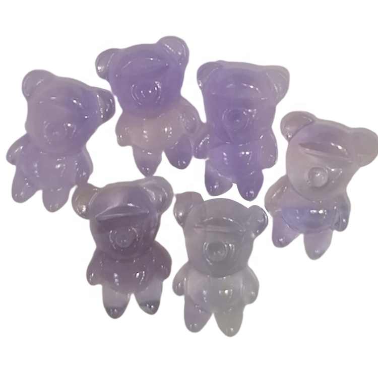 Mini Crystal Bear Kwalità Fina Green Fluorite Tinqix Żibeġ tal-gemstone Strand Fluorite Magħmula bl-idejn Carve Żibeġ Ovali 14