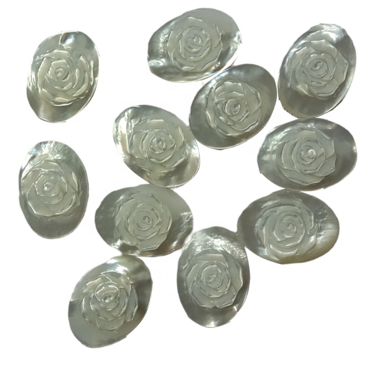 အဖြူရောင် MOP Shell ပန်းများ ထွင်းထုထားသော Pearl Flower Cabochon ၏မိခင် 14