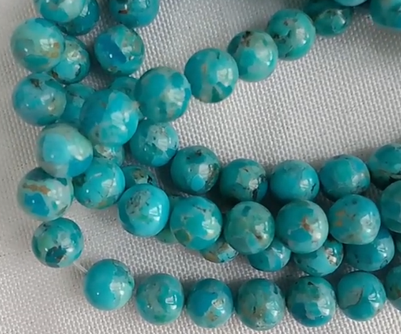 മനോഹരമായ നീല ടർക്കോയ്സ് കല്ല് കൊന്ത 8 എംഎം നാണയം 12