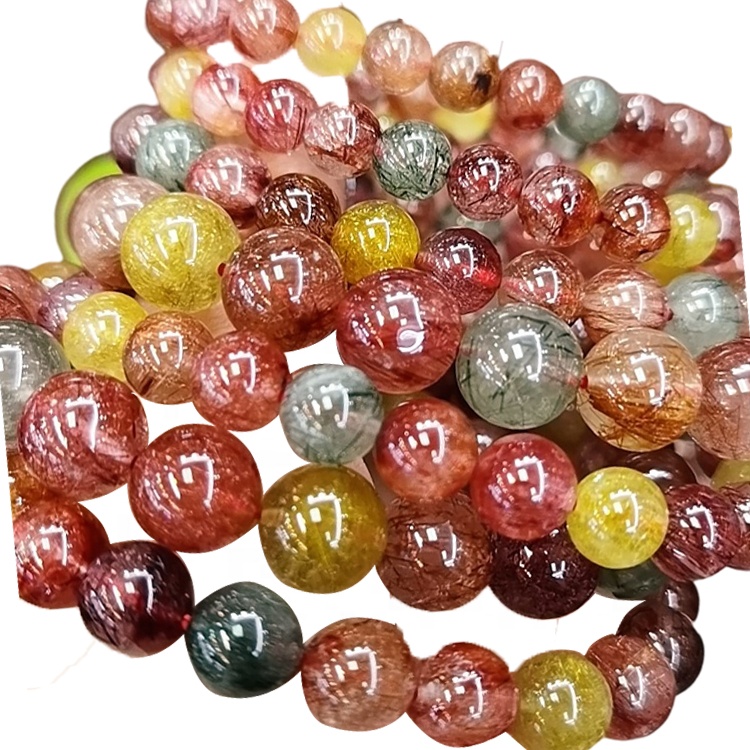 Cuarzo rutilado Pulsera de cuentas pequeñas de turmalina mixta Pulsera de piedras preciosas 14